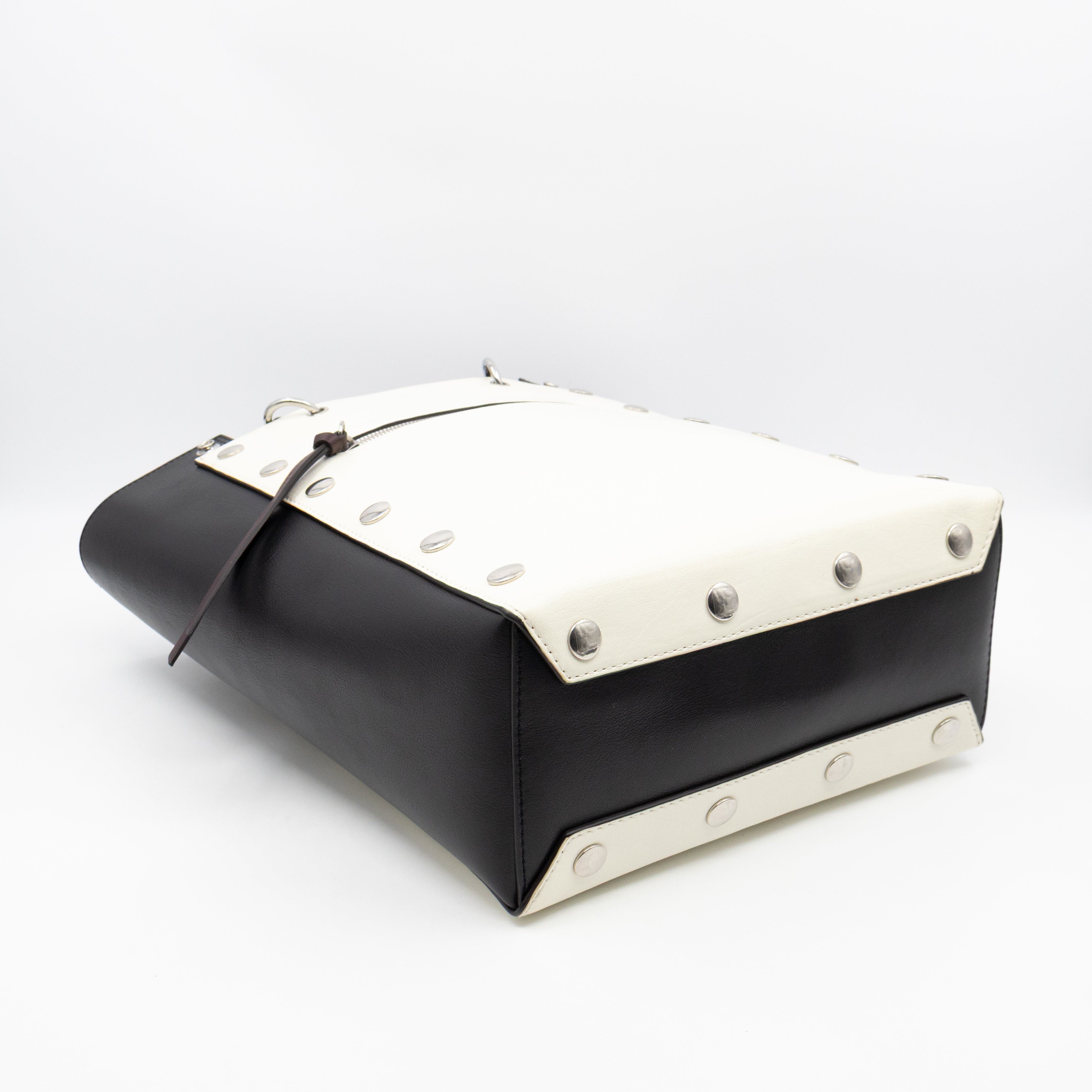 Studded Maple Tote Black & White Smooth Leather