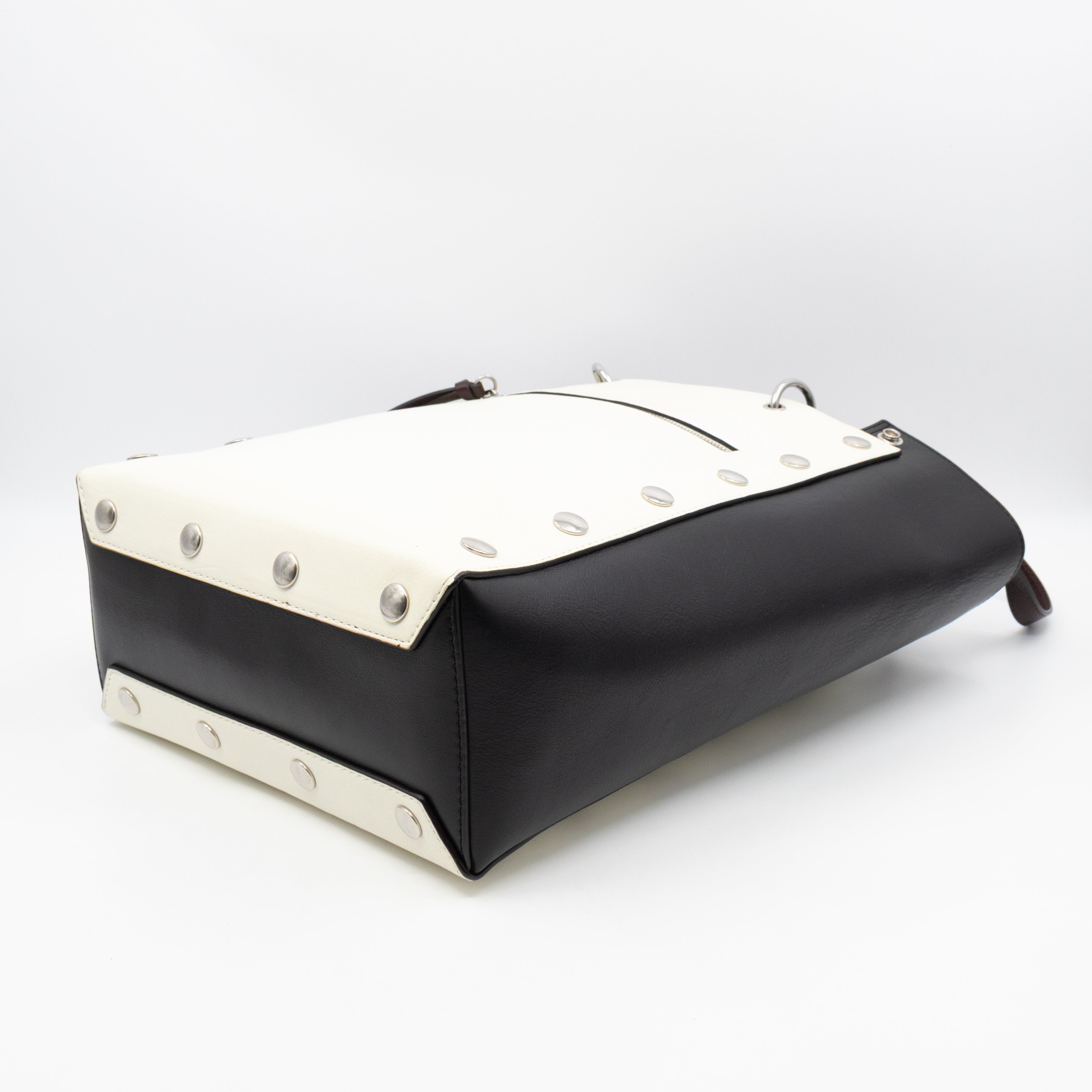 Studded Maple Tote Black & White Smooth Leather