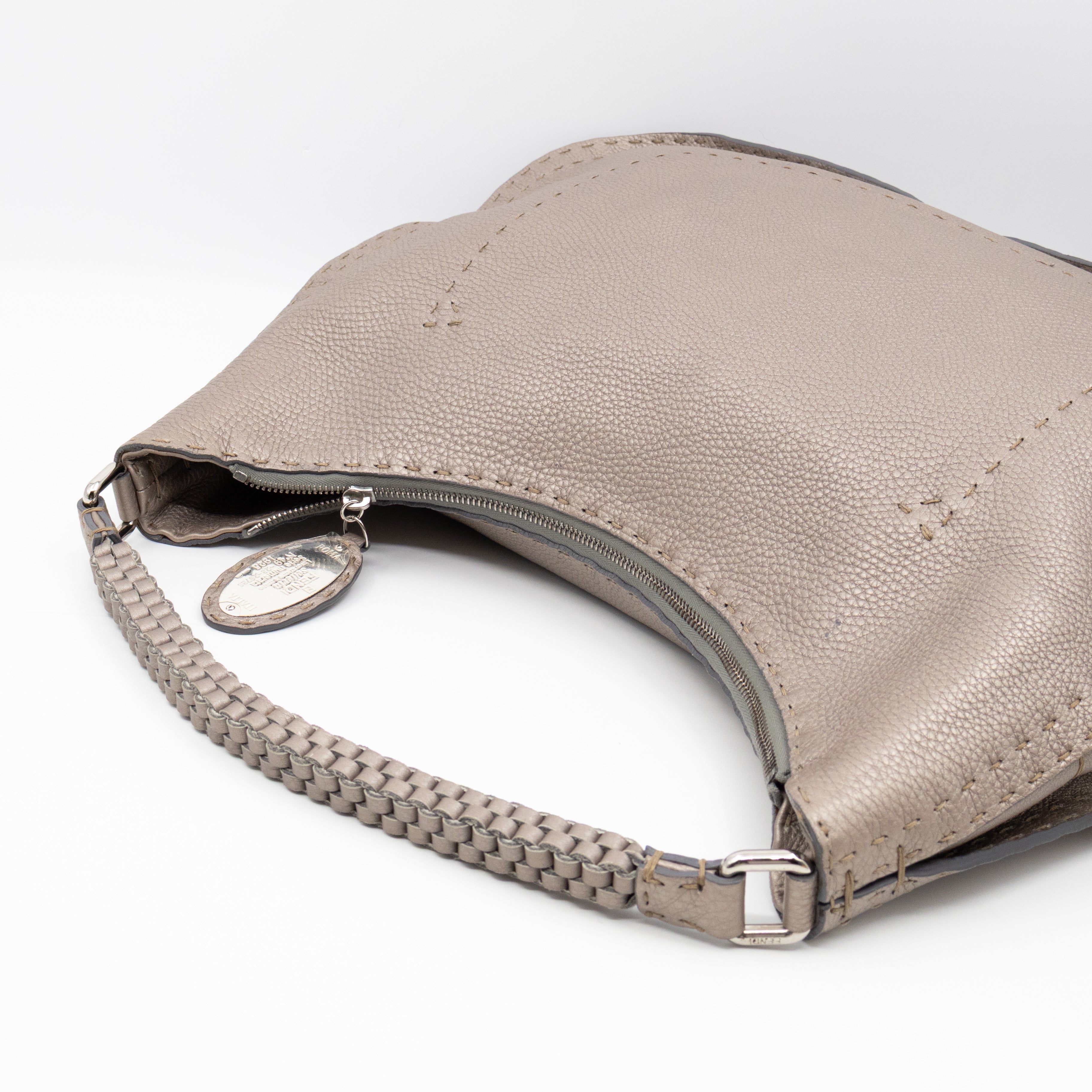 Selleria Hobo Bag Grey Metallic Roma Leather