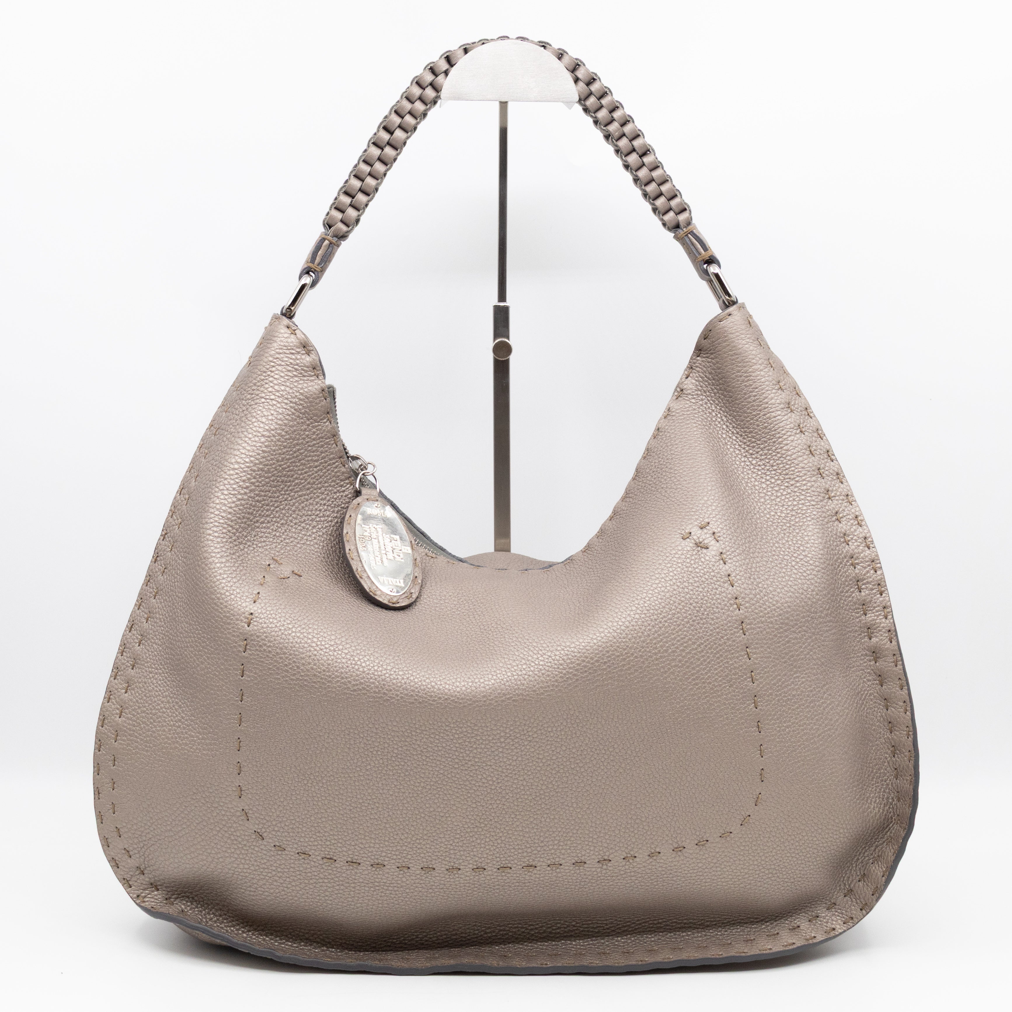 Selleria Hobo Bag Grey Metallic Roma Leather