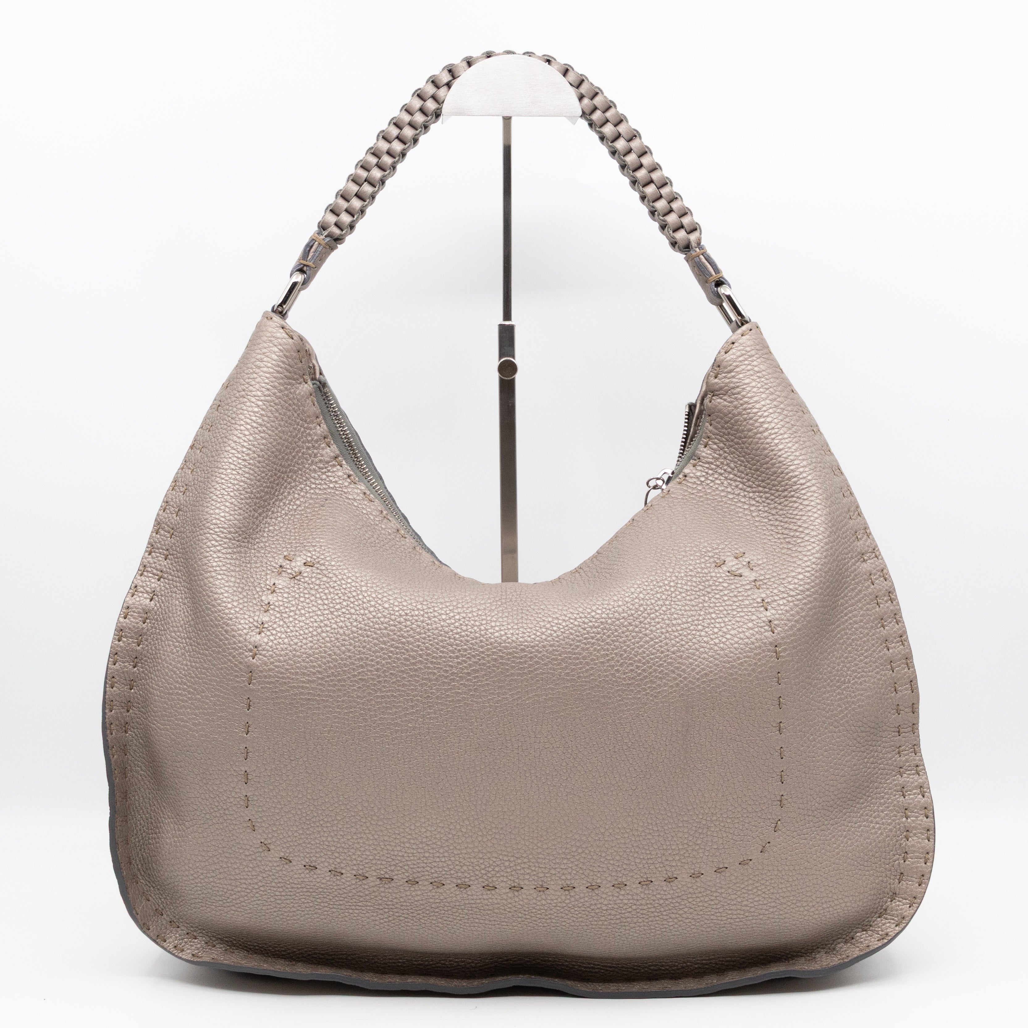Selleria Hobo Bag Grey Metallic Roma Leather