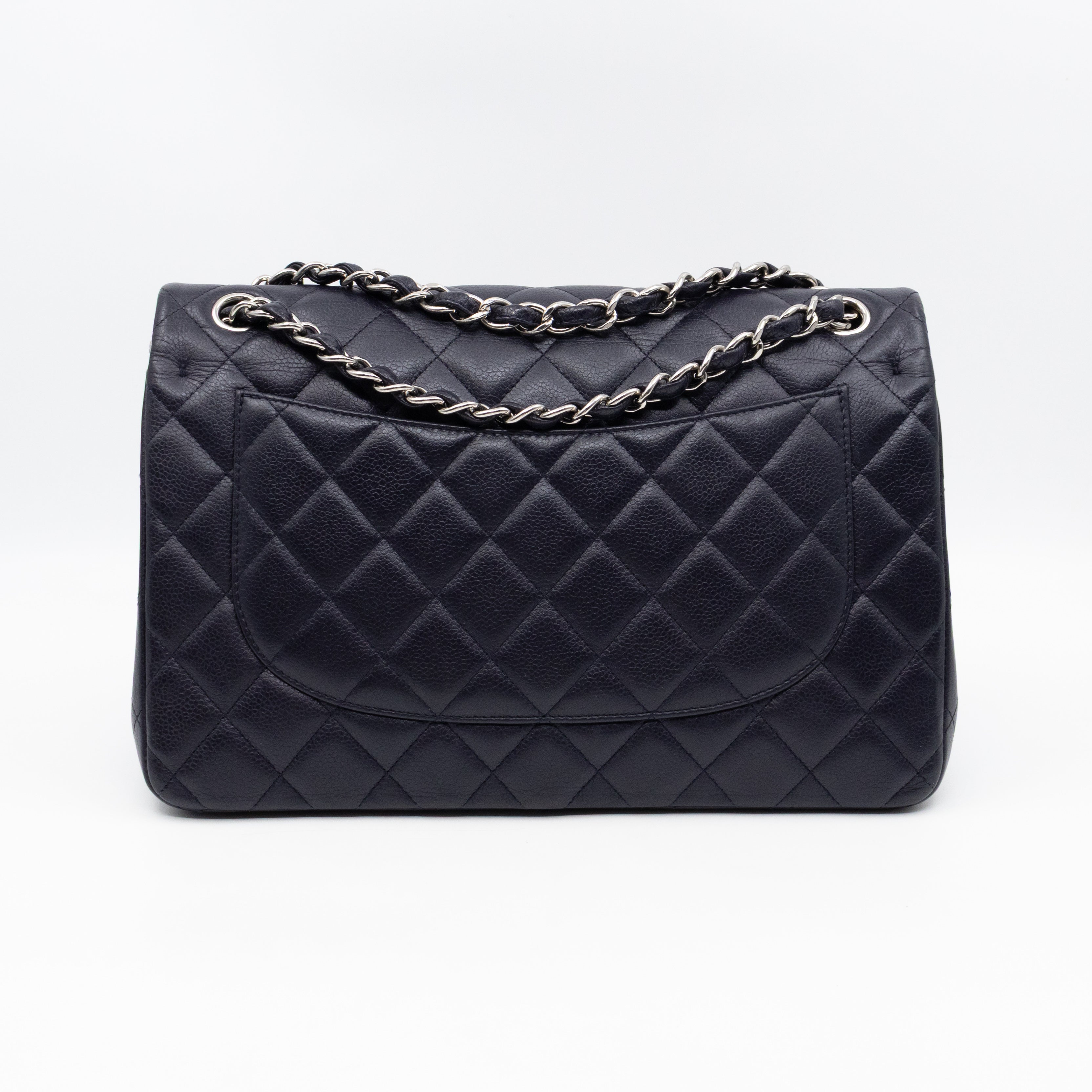 Classic Double Flap Jumbo Navy Soft Caviar Leather Silver