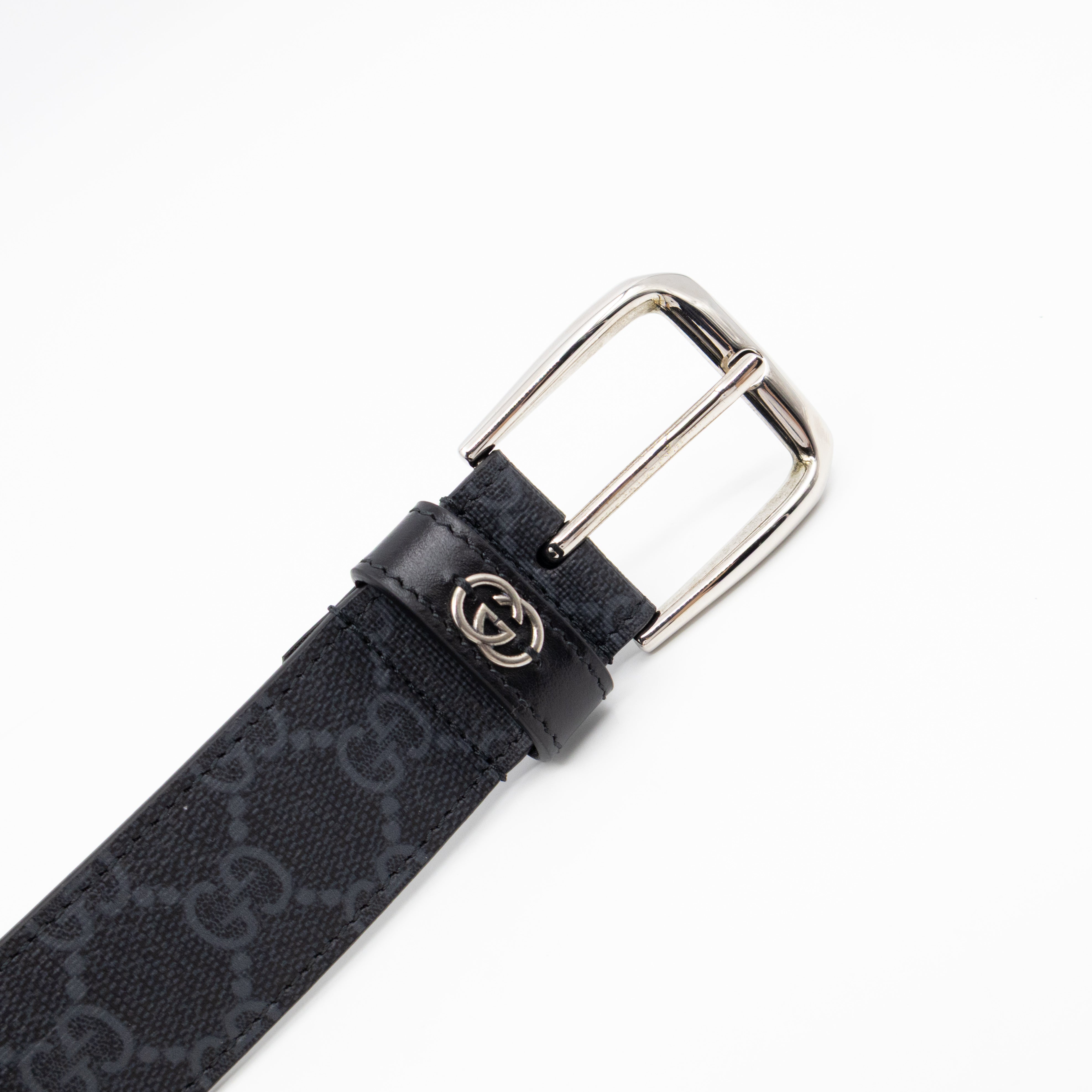 Square Buckle Belt Black GG Supreme Leather 95/38