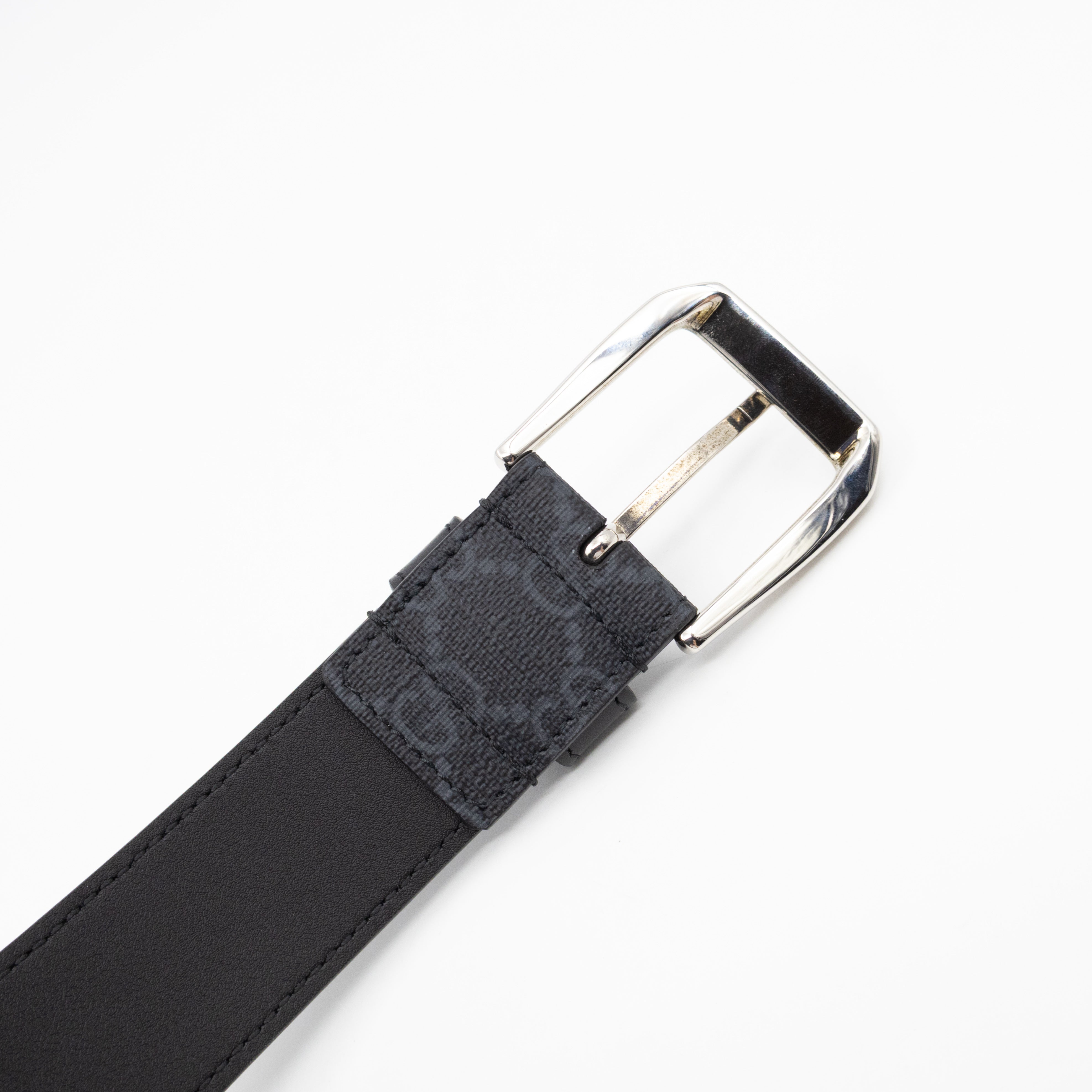 Square Buckle Belt Black GG Supreme Leather 95/38