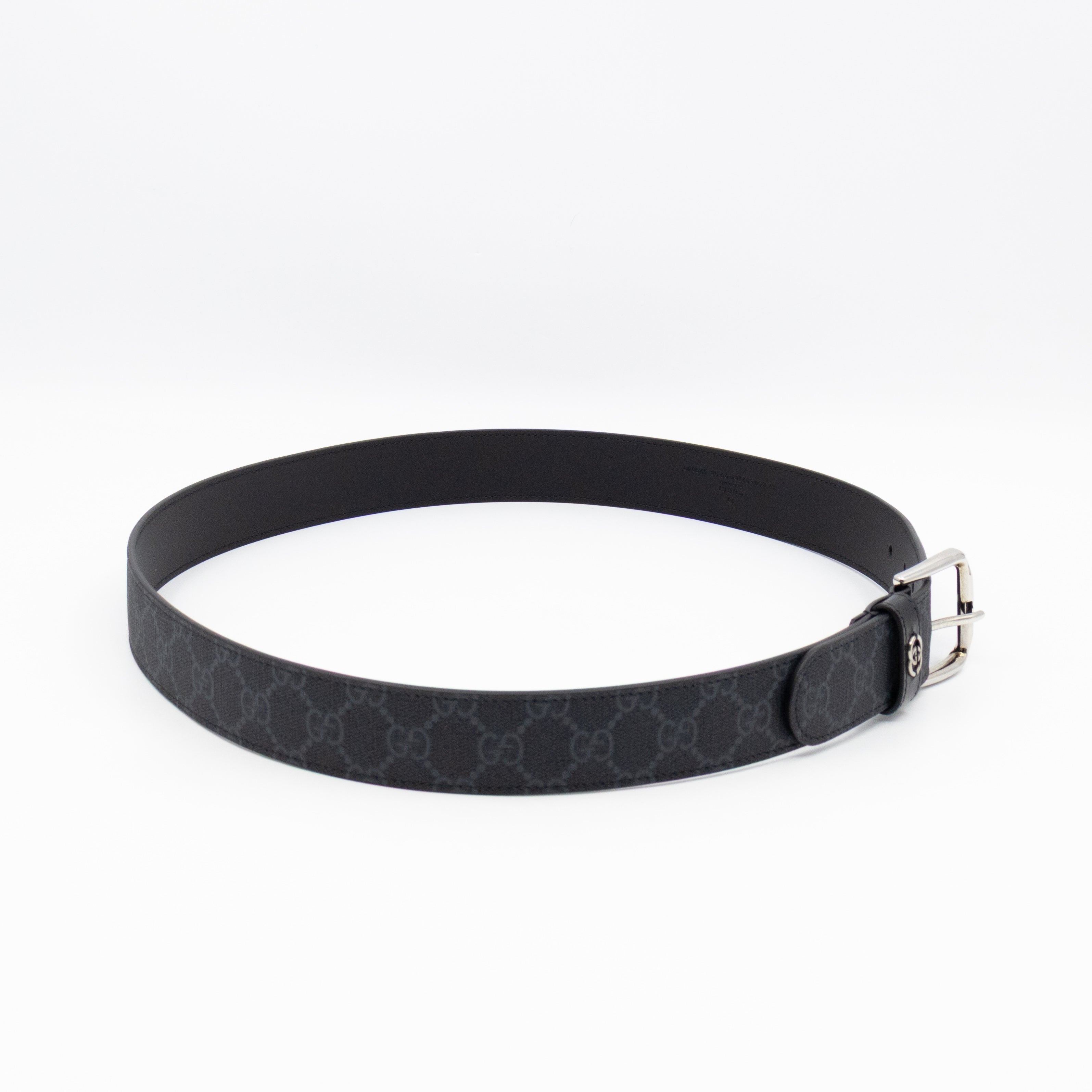 Square Buckle Belt Black GG Supreme Leather 95/38