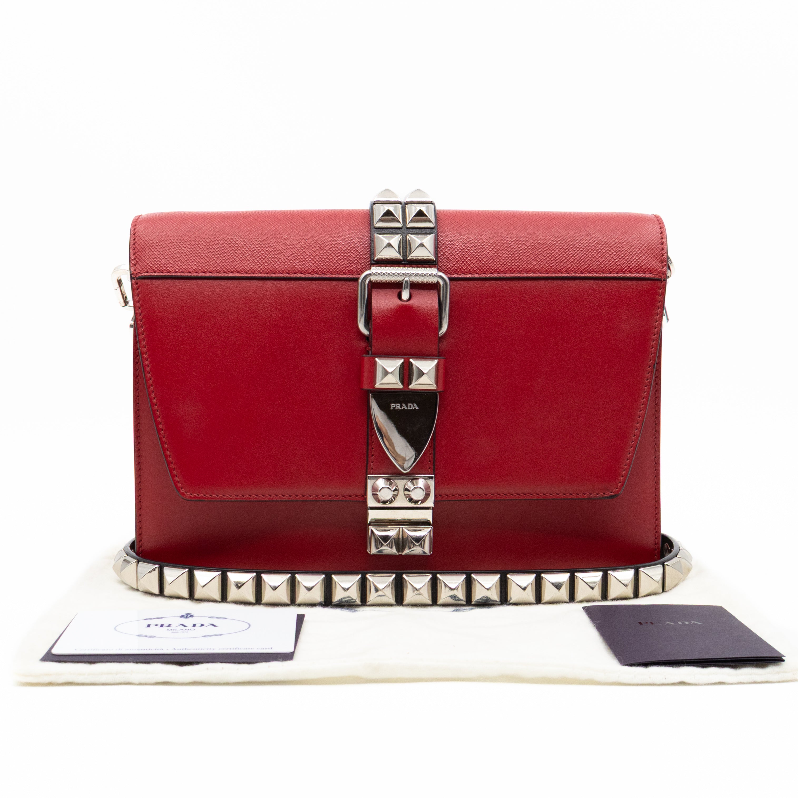 Prada Elektra Studded Small Crossbody Bag Red Leather – Queen Station