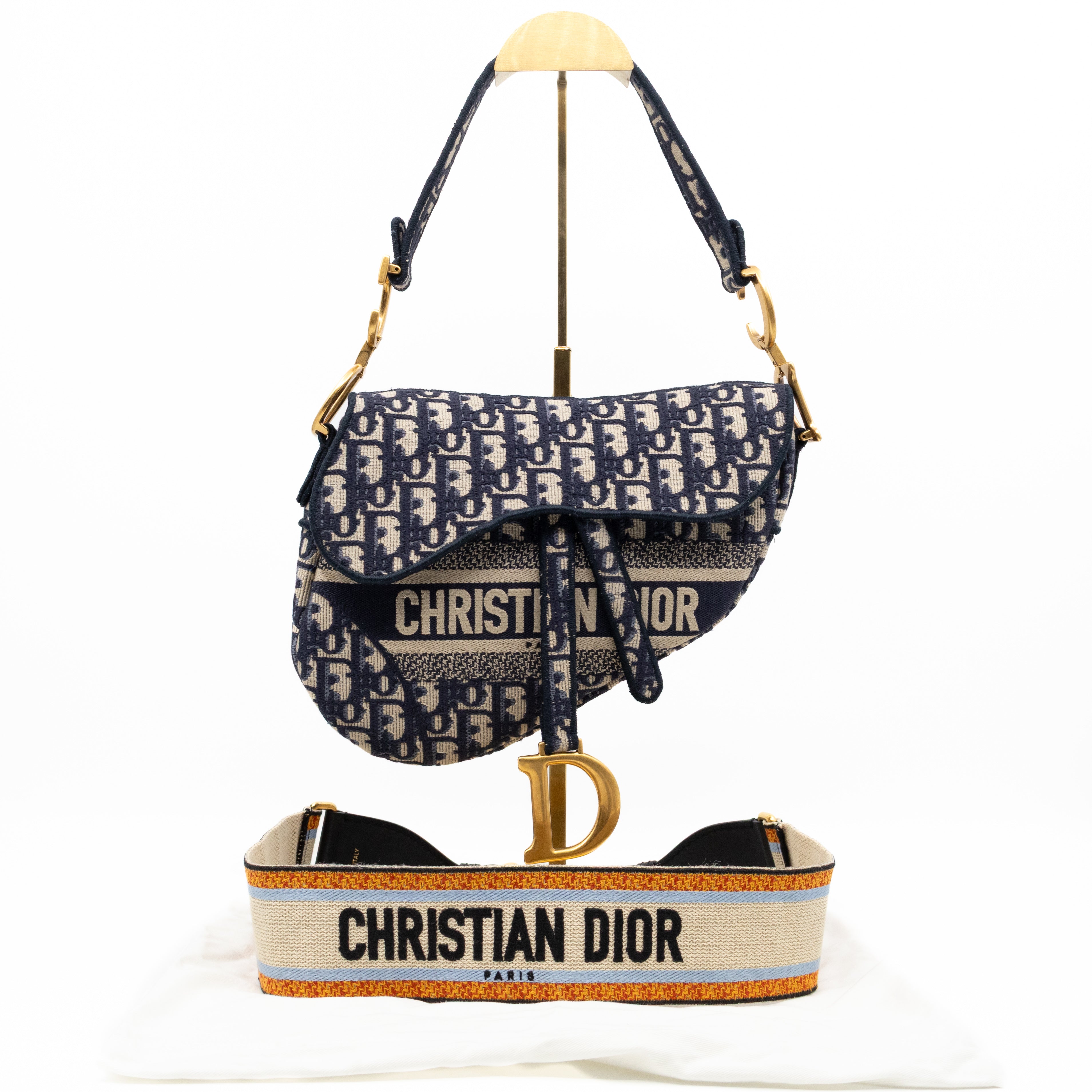 Saddle Bag Dior Oblique Embroidery with Canvas Shoulder Strap