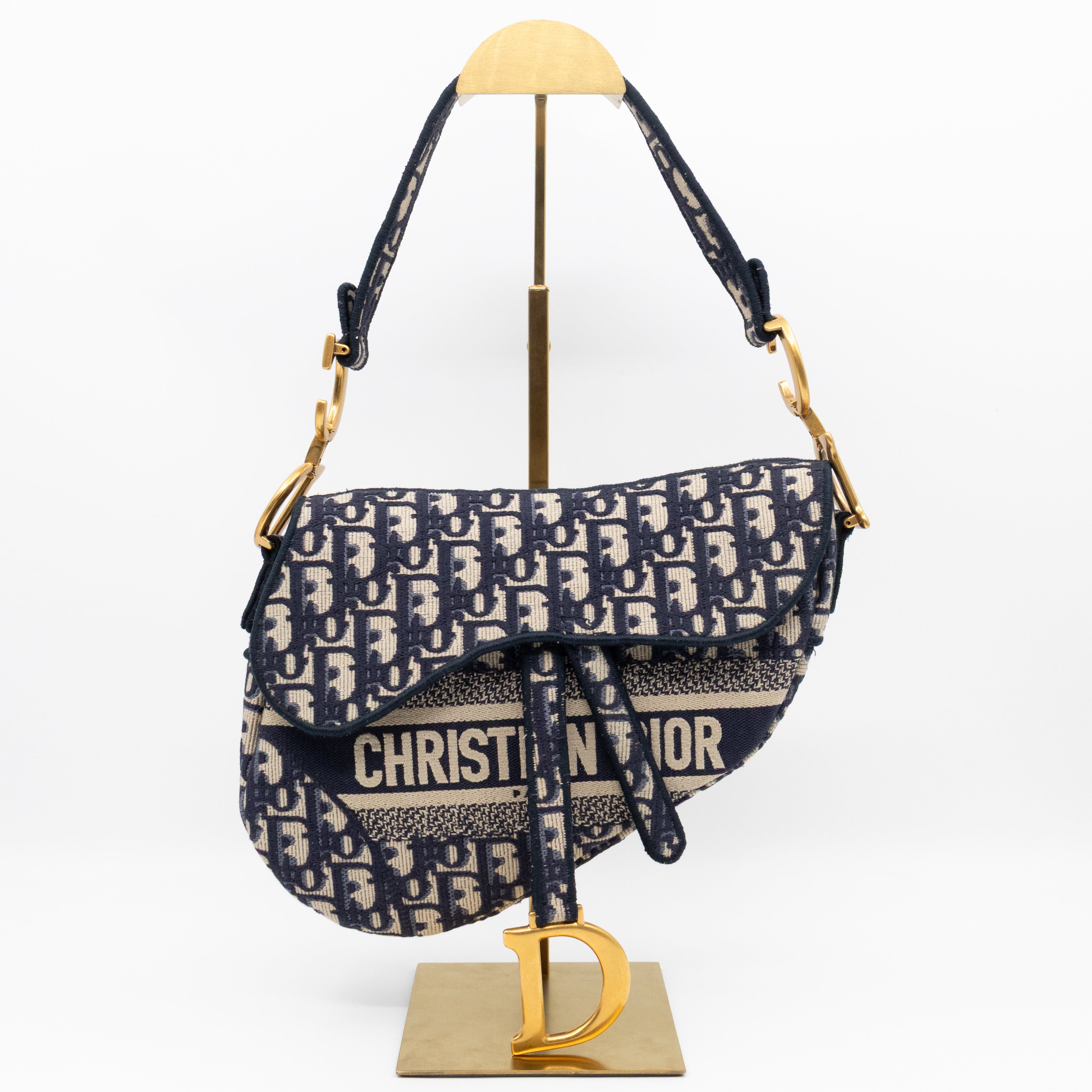 Saddle Bag Dior Oblique Embroidery with Canvas Shoulder Strap