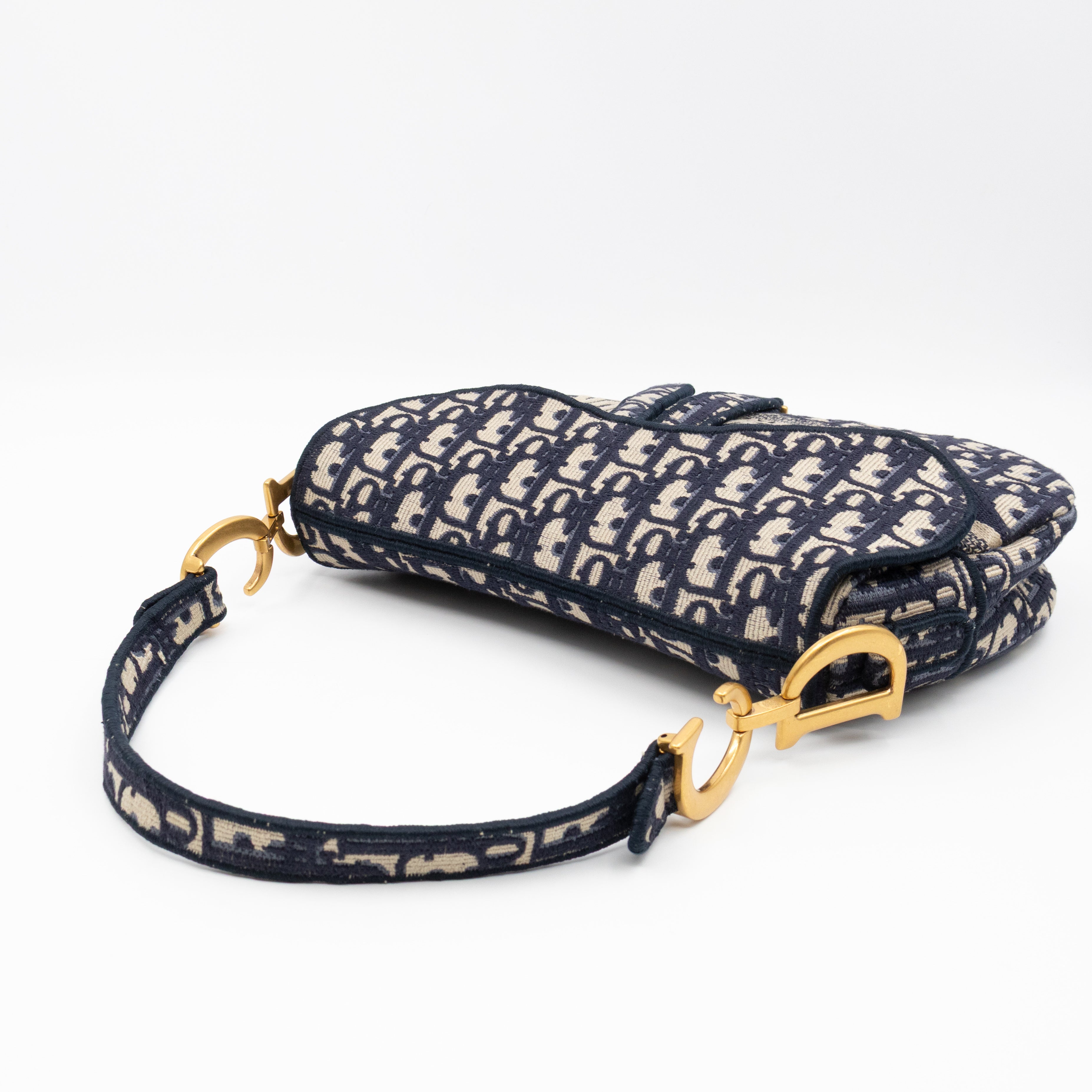 Saddle Bag Dior Oblique Embroidery with Canvas Shoulder Strap