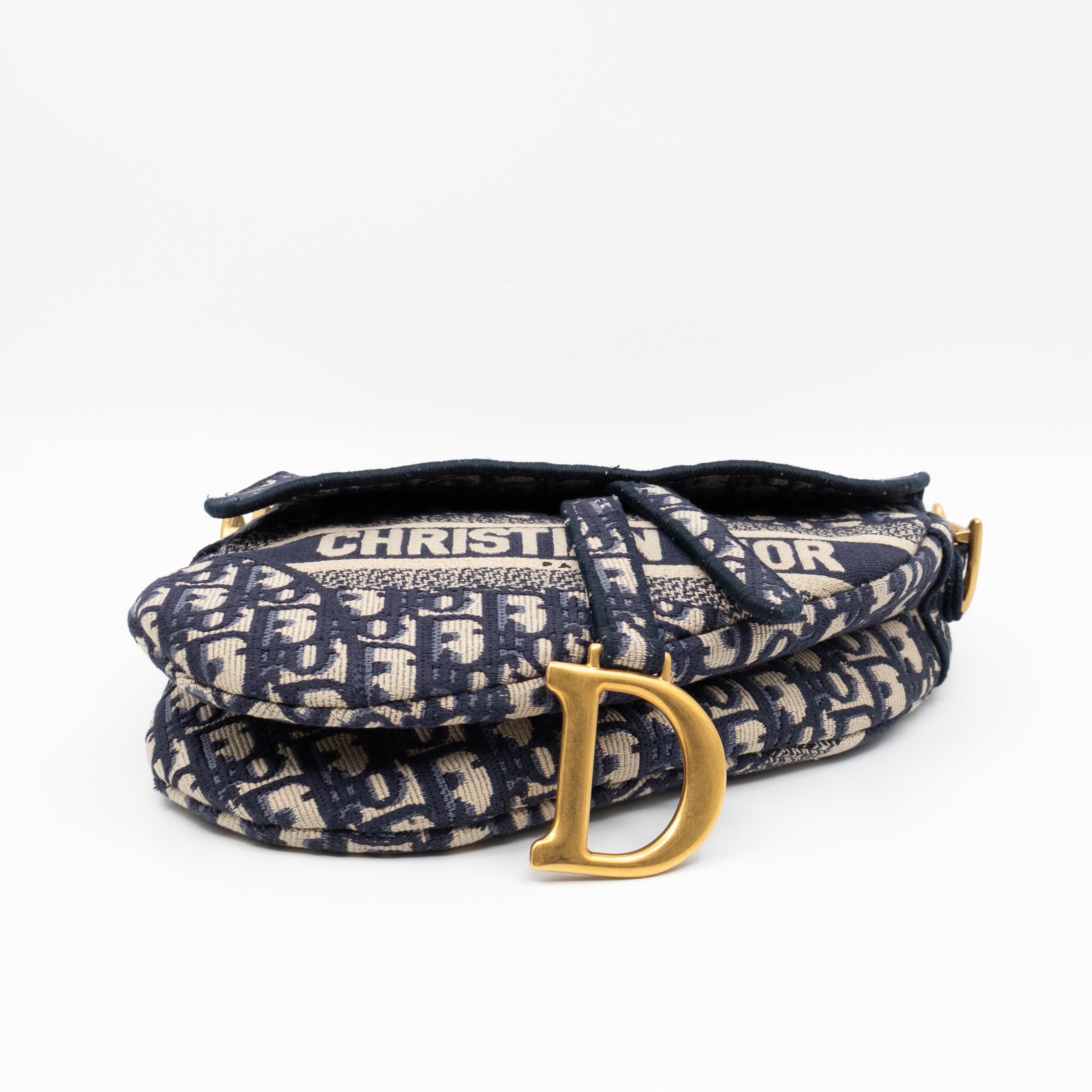 Saddle Bag Dior Oblique Embroidery with Canvas Shoulder Strap