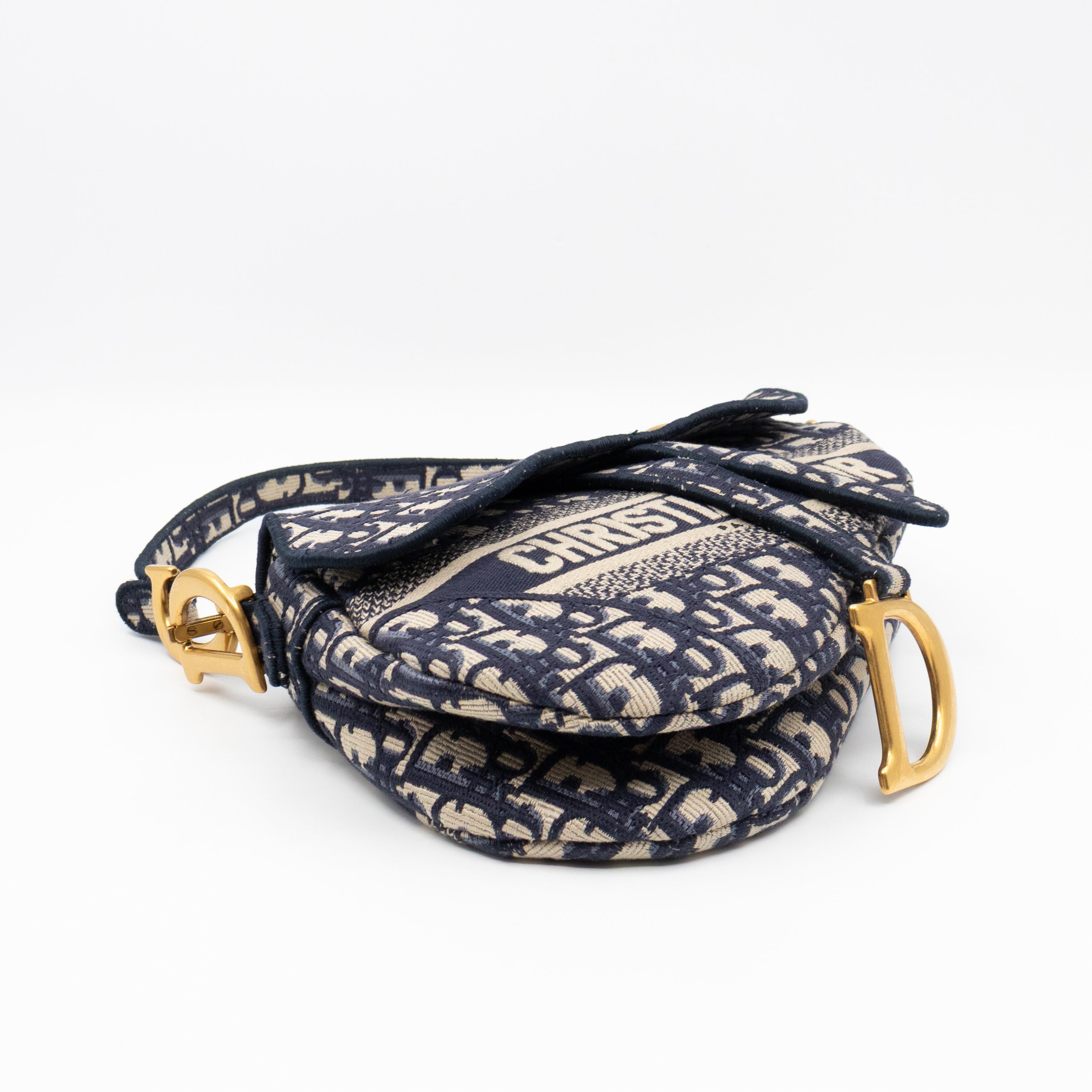 Saddle Bag Dior Oblique Embroidery with Canvas Shoulder Strap