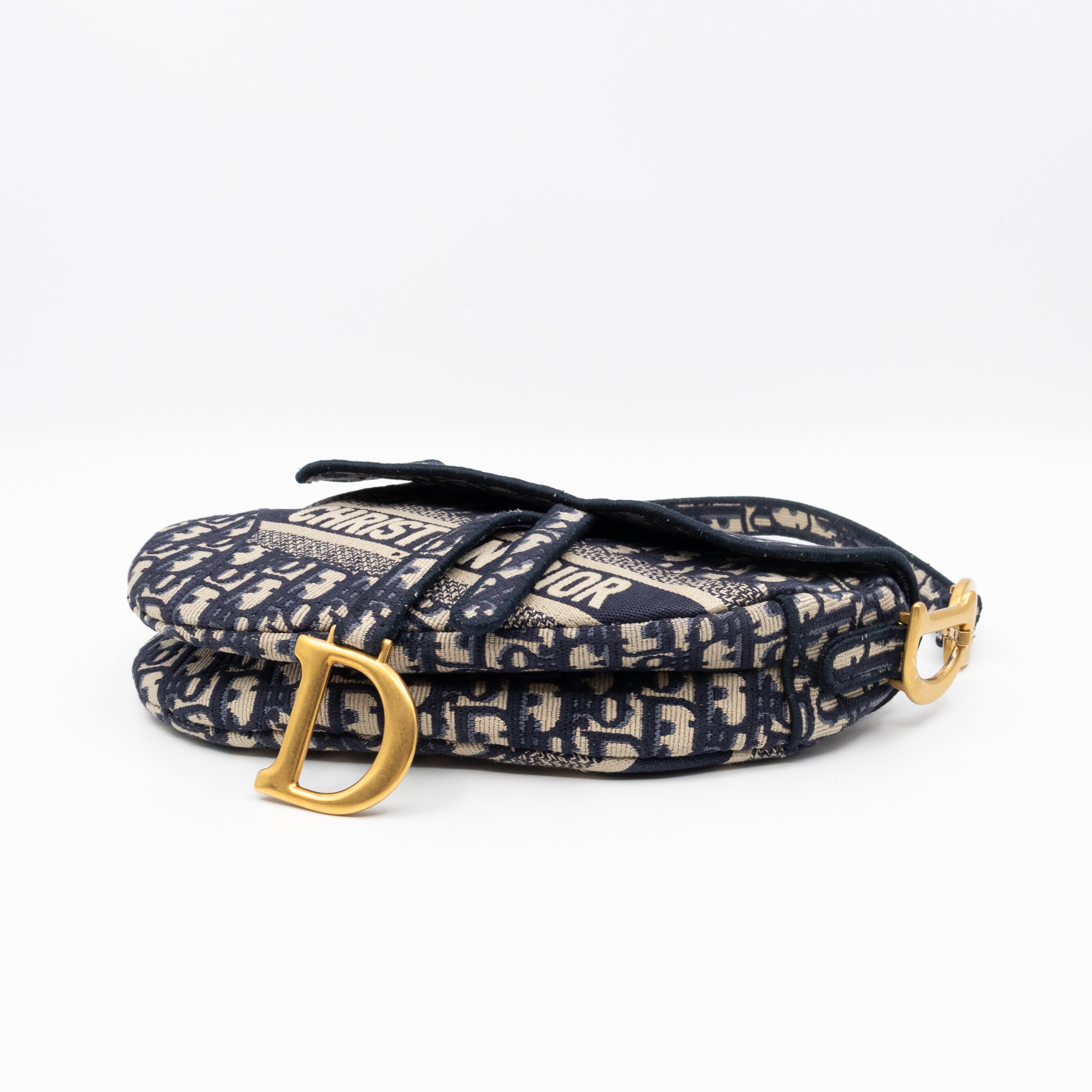 Saddle Bag Dior Oblique Embroidery with Canvas Shoulder Strap