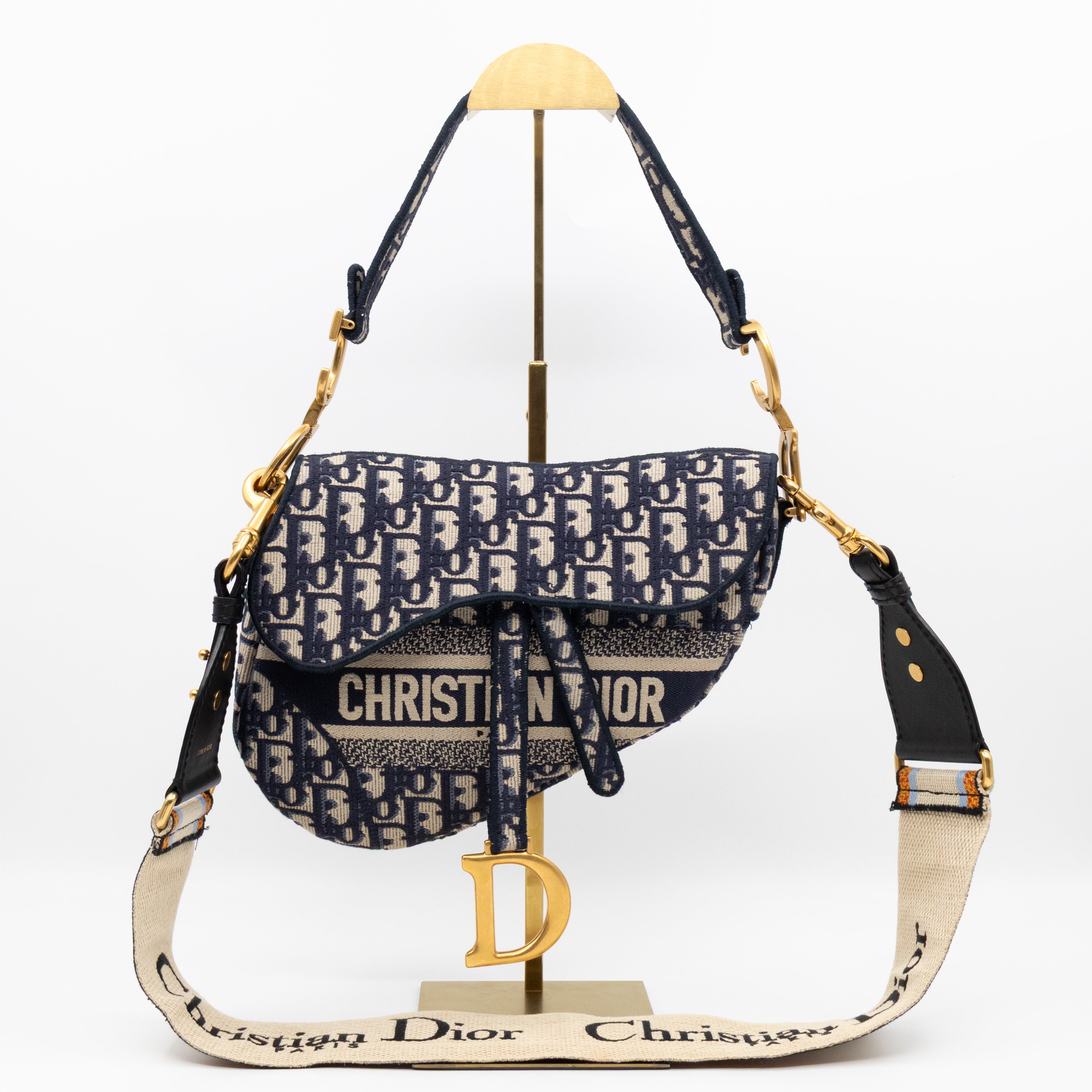 Saddle Bag Dior Oblique Embroidery with Canvas Shoulder Strap