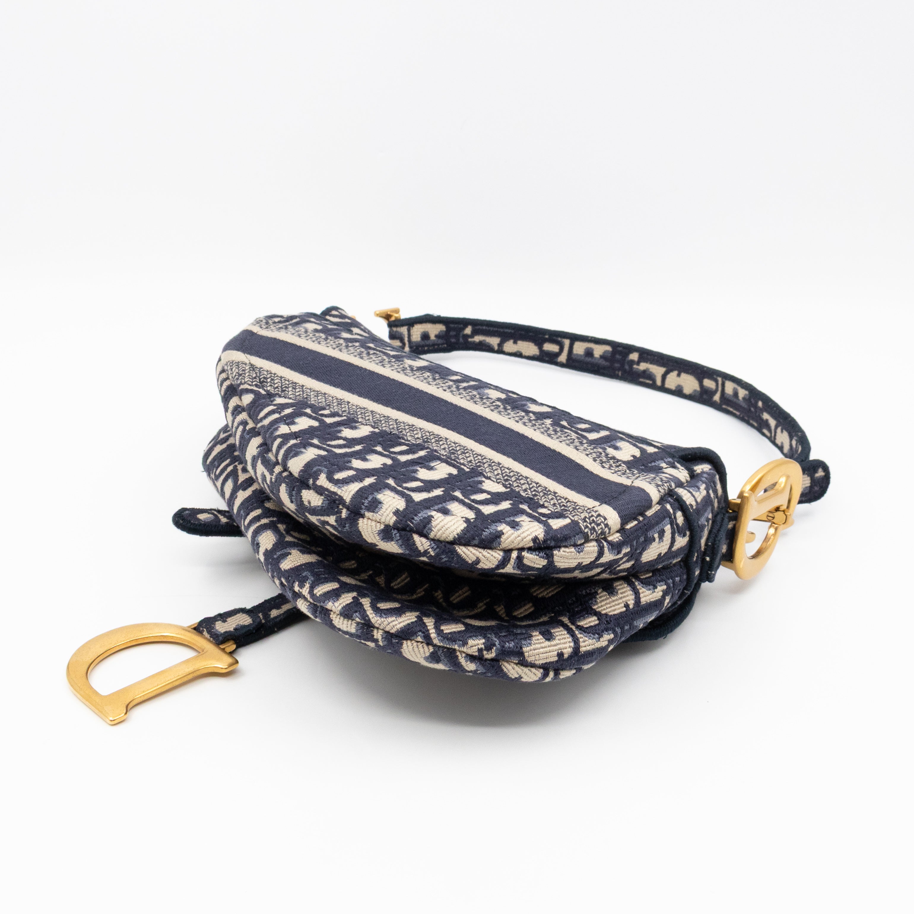 Saddle Bag Dior Oblique Embroidery with Canvas Shoulder Strap