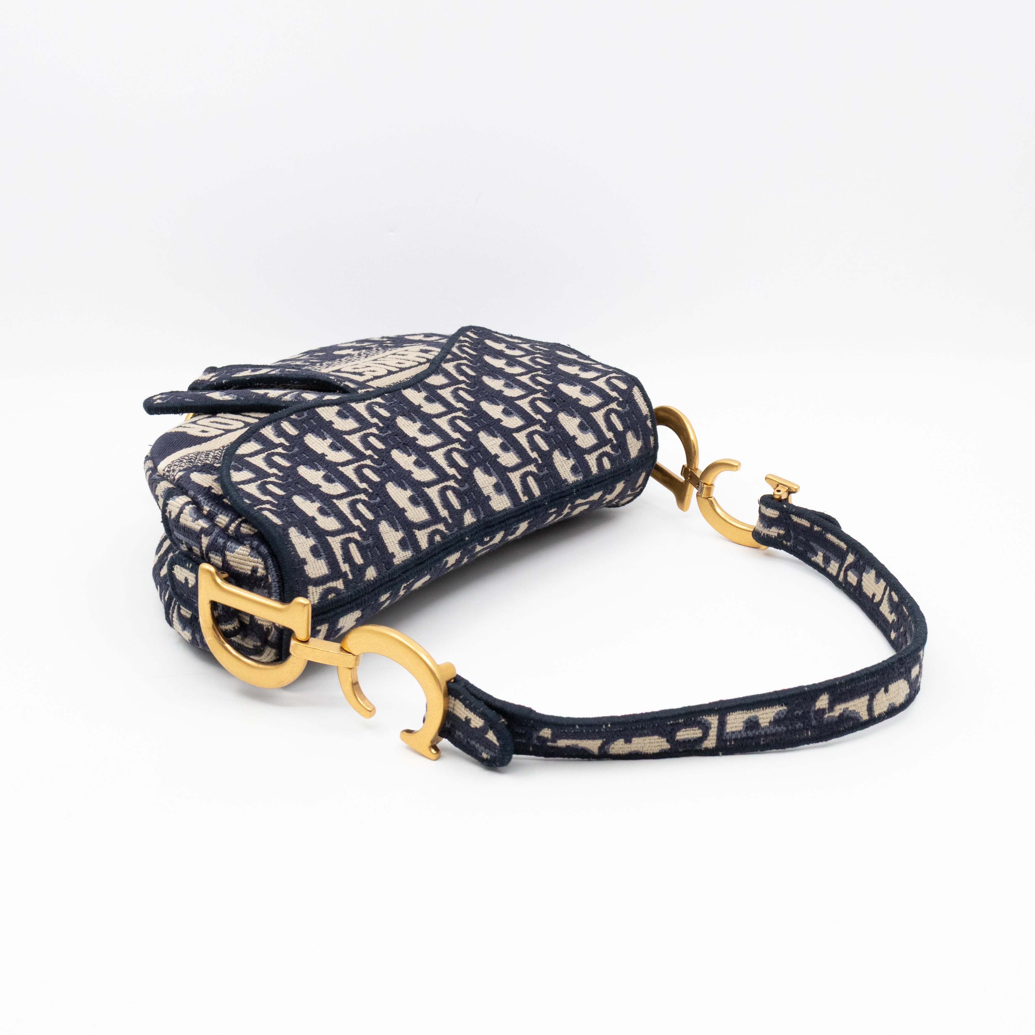 Saddle Bag Dior Oblique Embroidery with Canvas Shoulder Strap