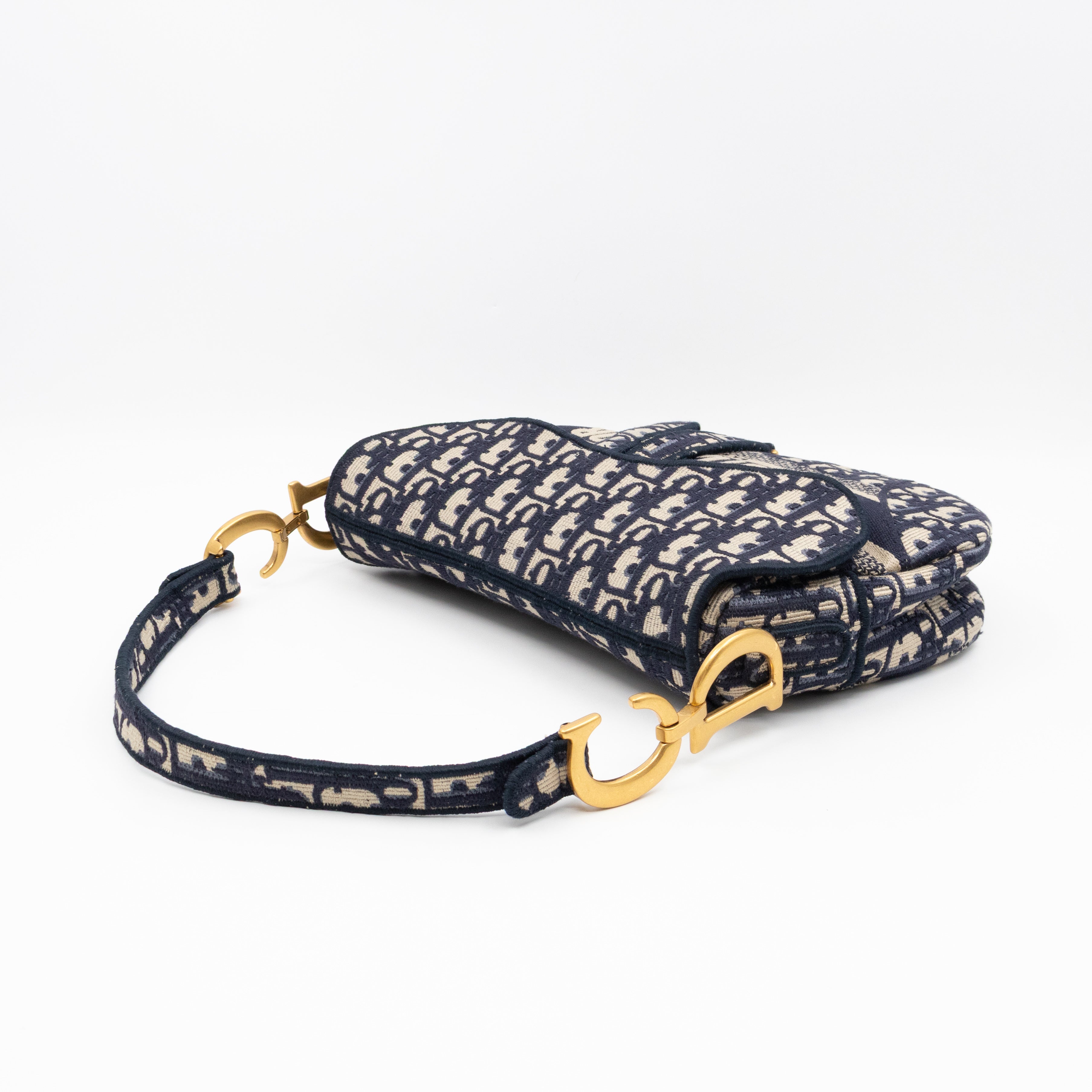 Saddle Bag Dior Oblique Embroidery with Canvas Shoulder Strap