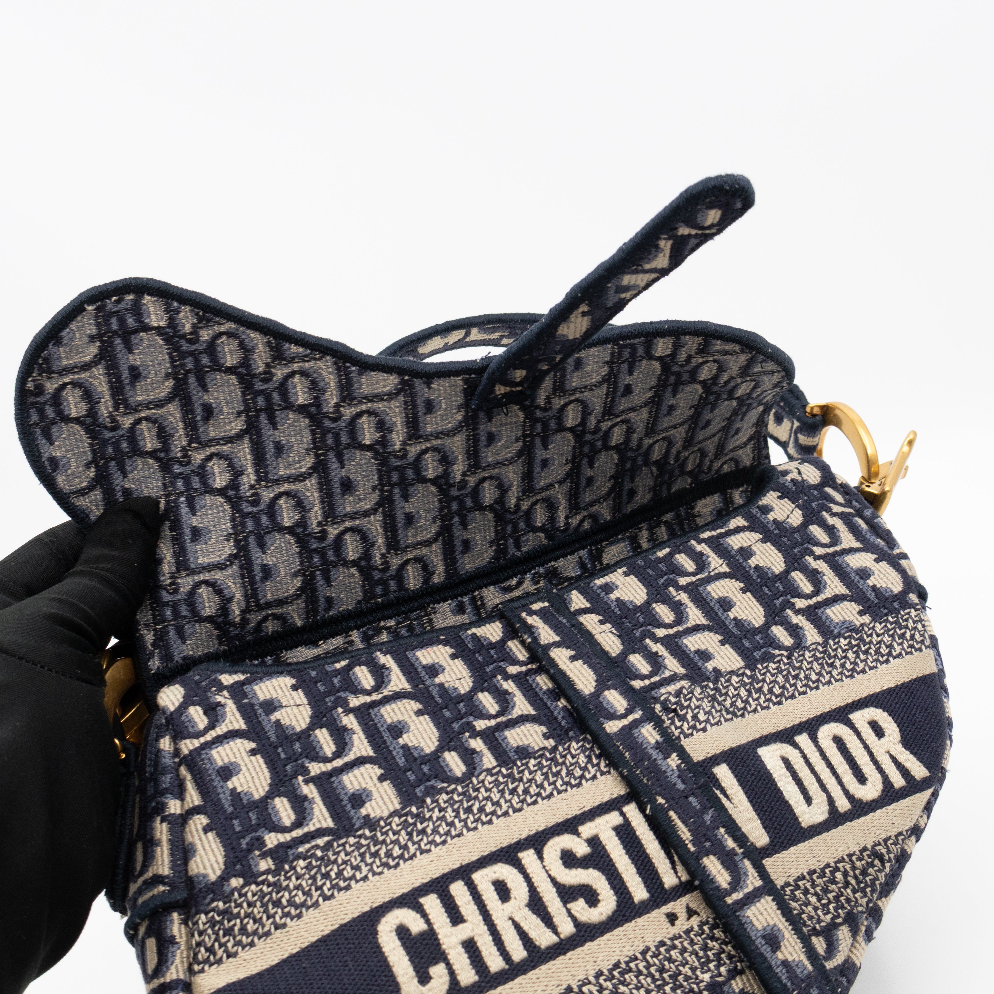 Saddle Bag Dior Oblique Embroidery with Canvas Shoulder Strap