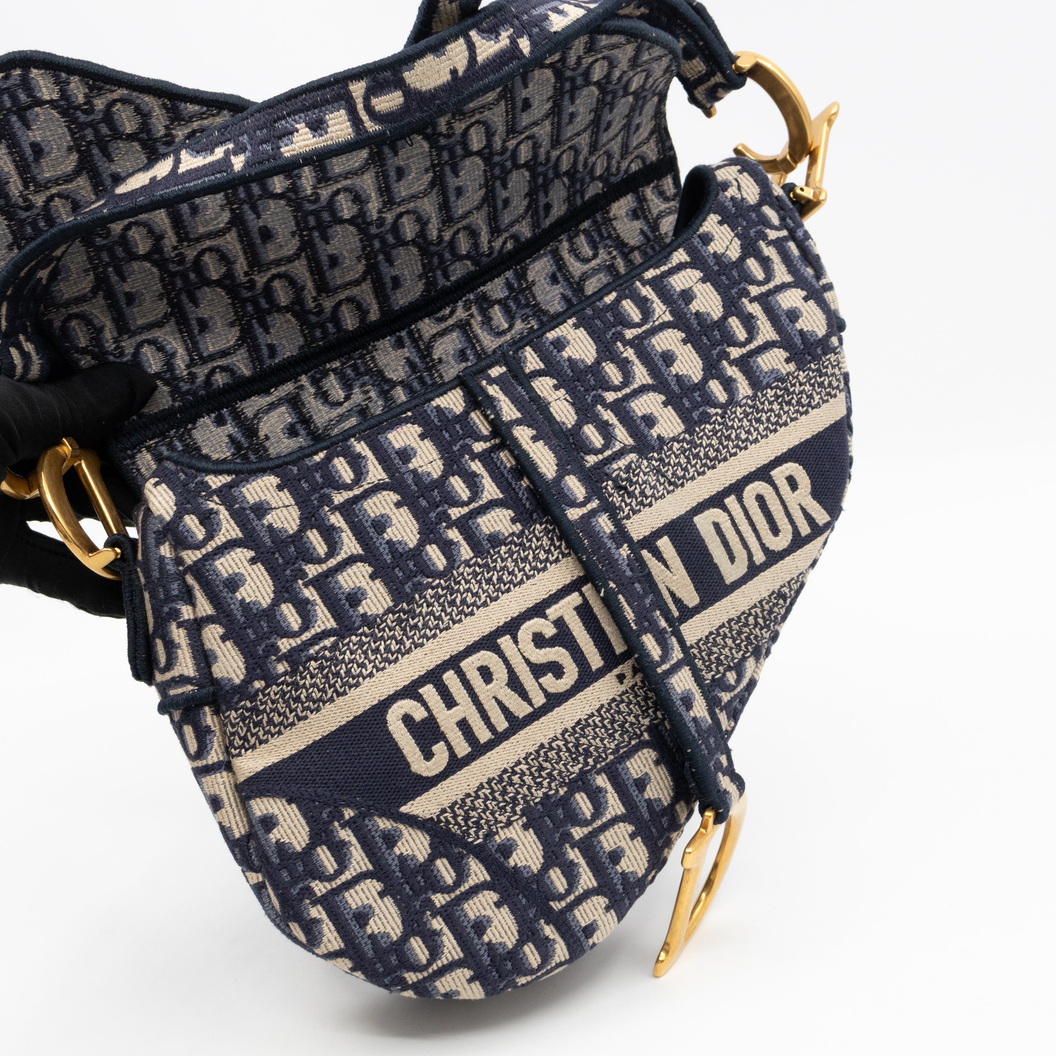 Saddle Bag Dior Oblique Embroidery with Canvas Shoulder Strap