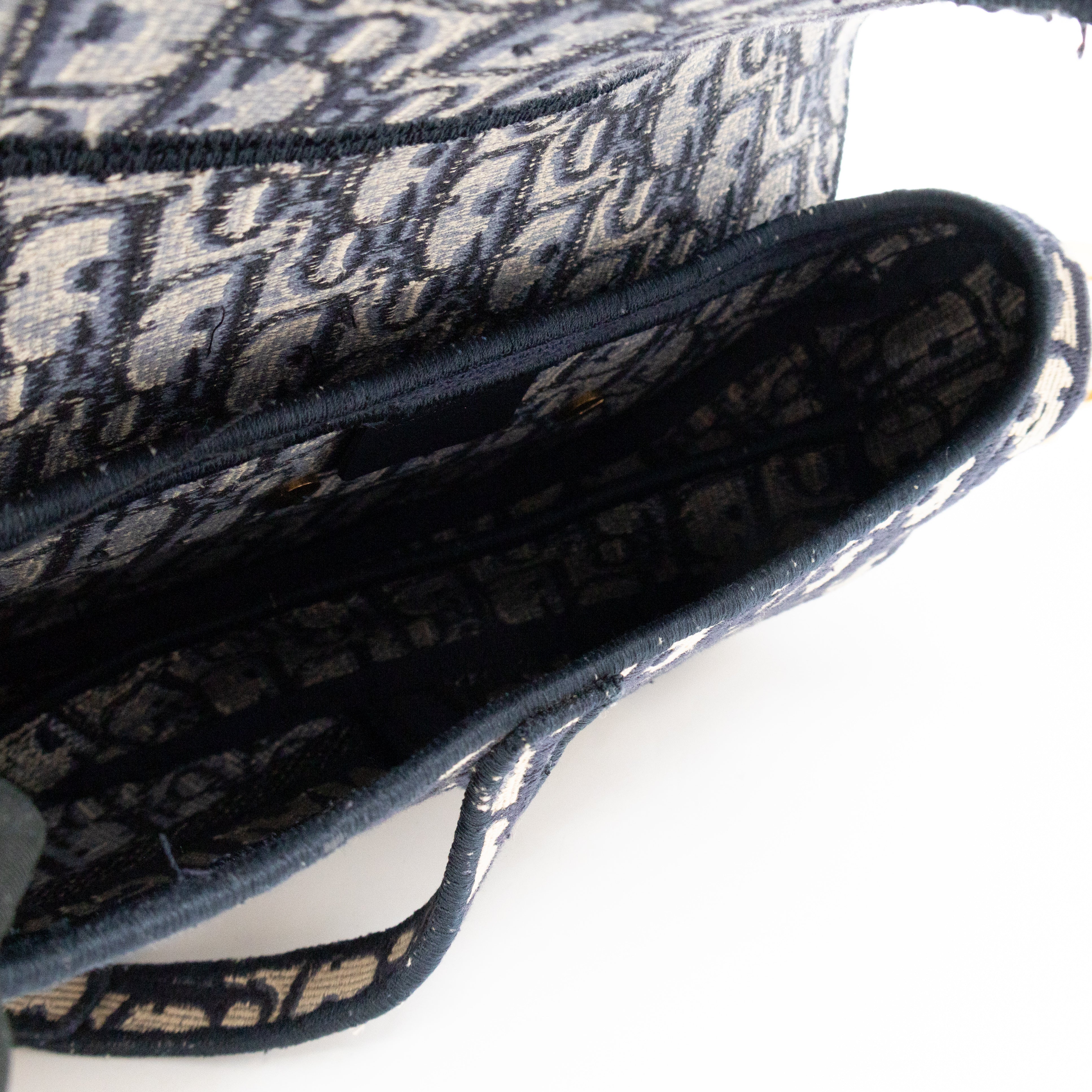 Saddle Bag Dior Oblique Embroidery with Canvas Shoulder Strap