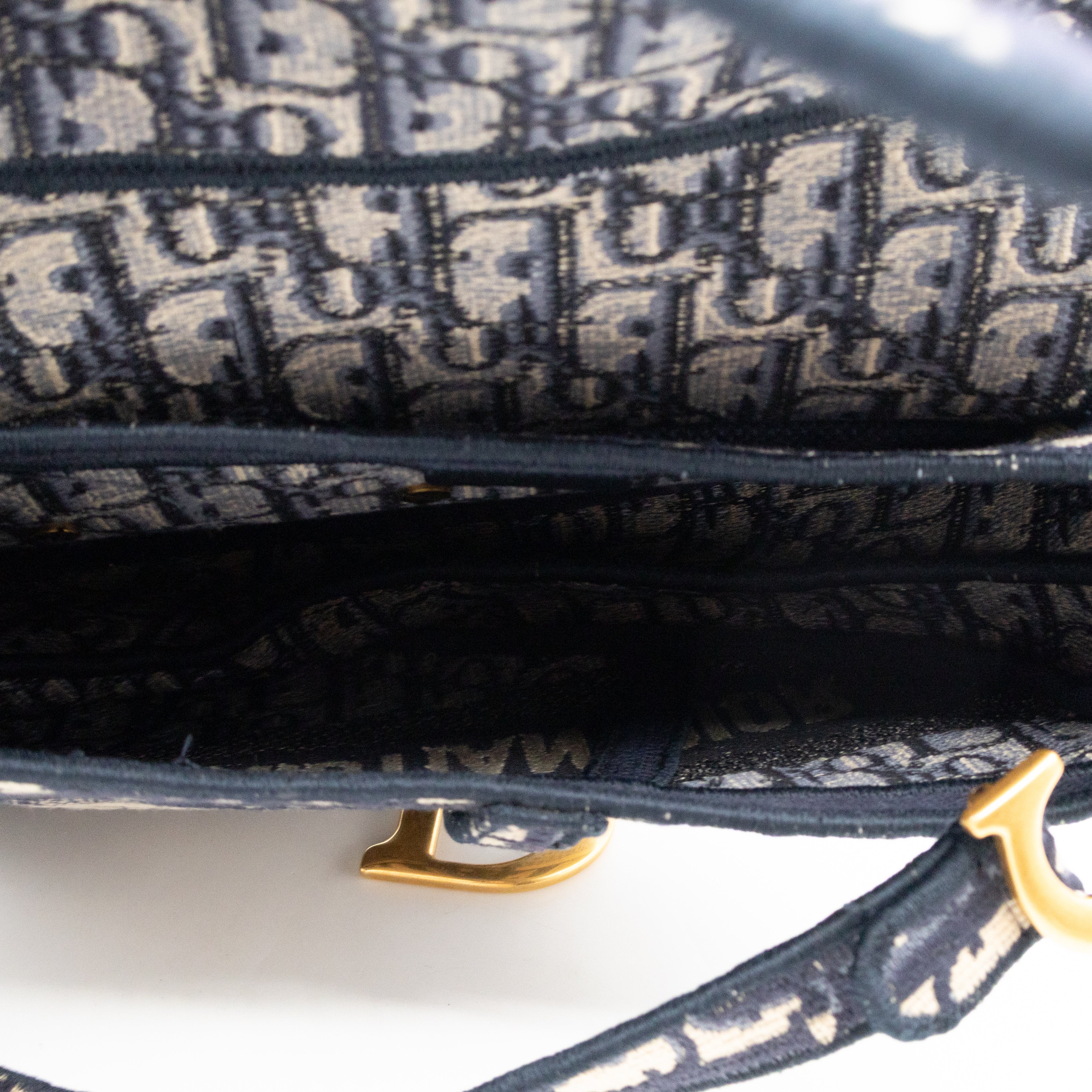 Saddle Bag Dior Oblique Embroidery with Canvas Shoulder Strap