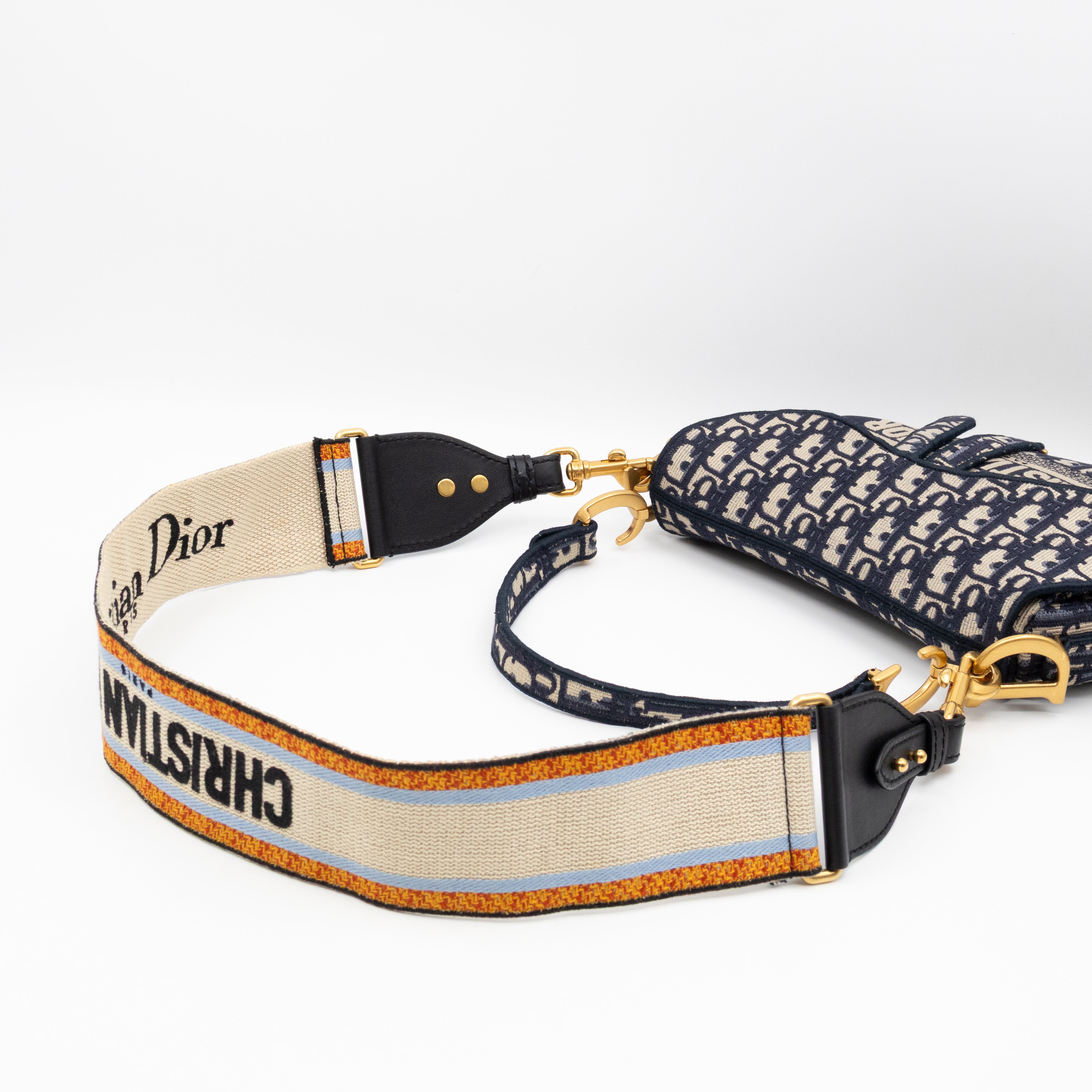 Saddle Bag Dior Oblique Embroidery with Canvas Shoulder Strap