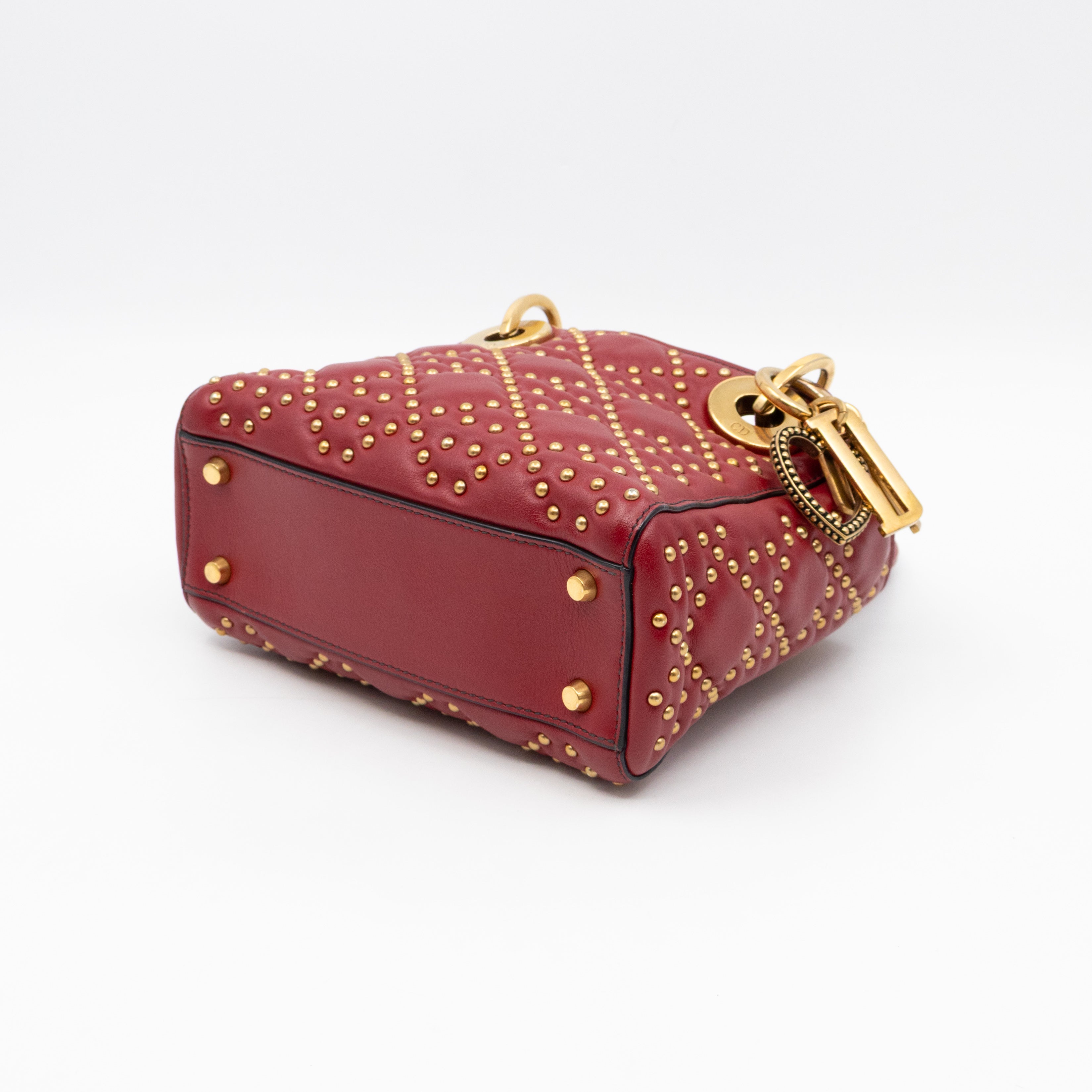 Lady Dior Mini Red Supple Studded Leather
