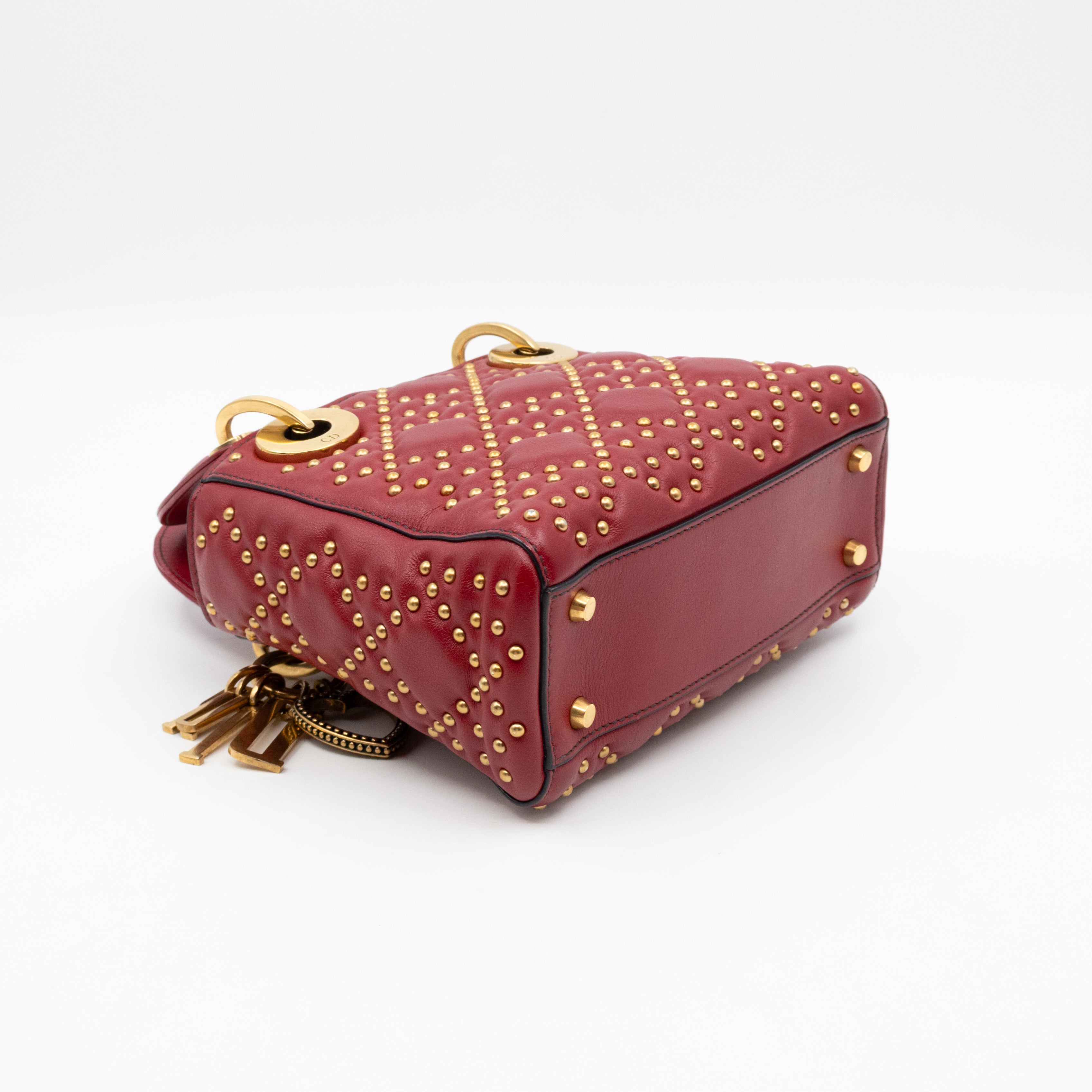 Lady Dior Mini Red Supple Studded Leather