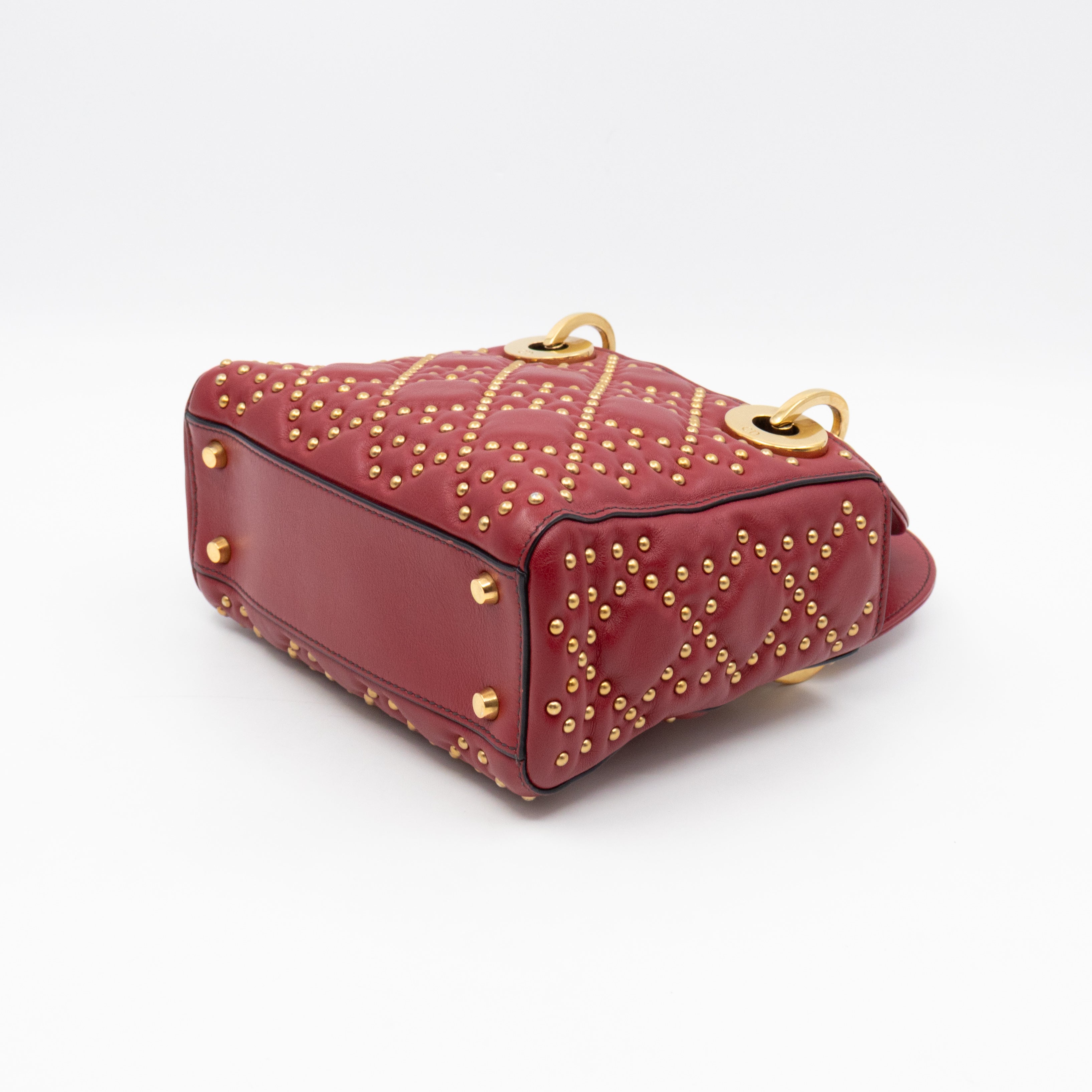 Lady Dior Mini Red Supple Studded Leather