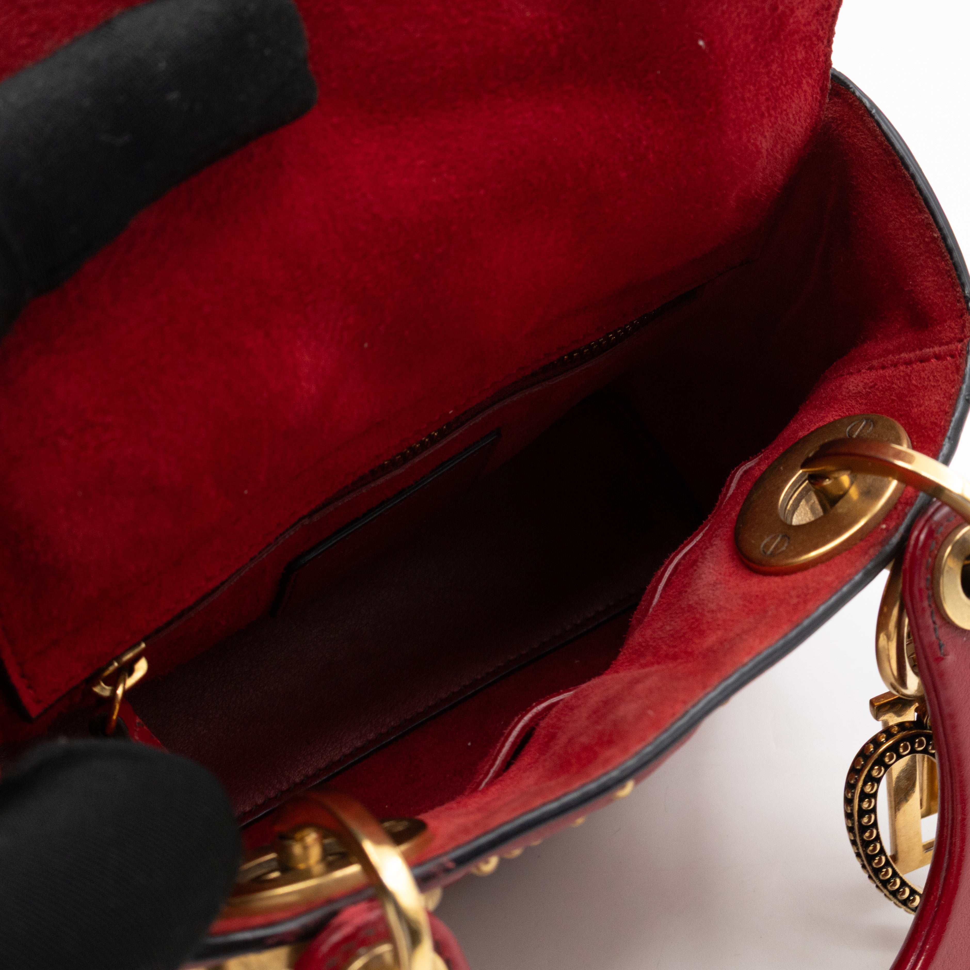 Lady Dior Mini Red Supple Studded Leather