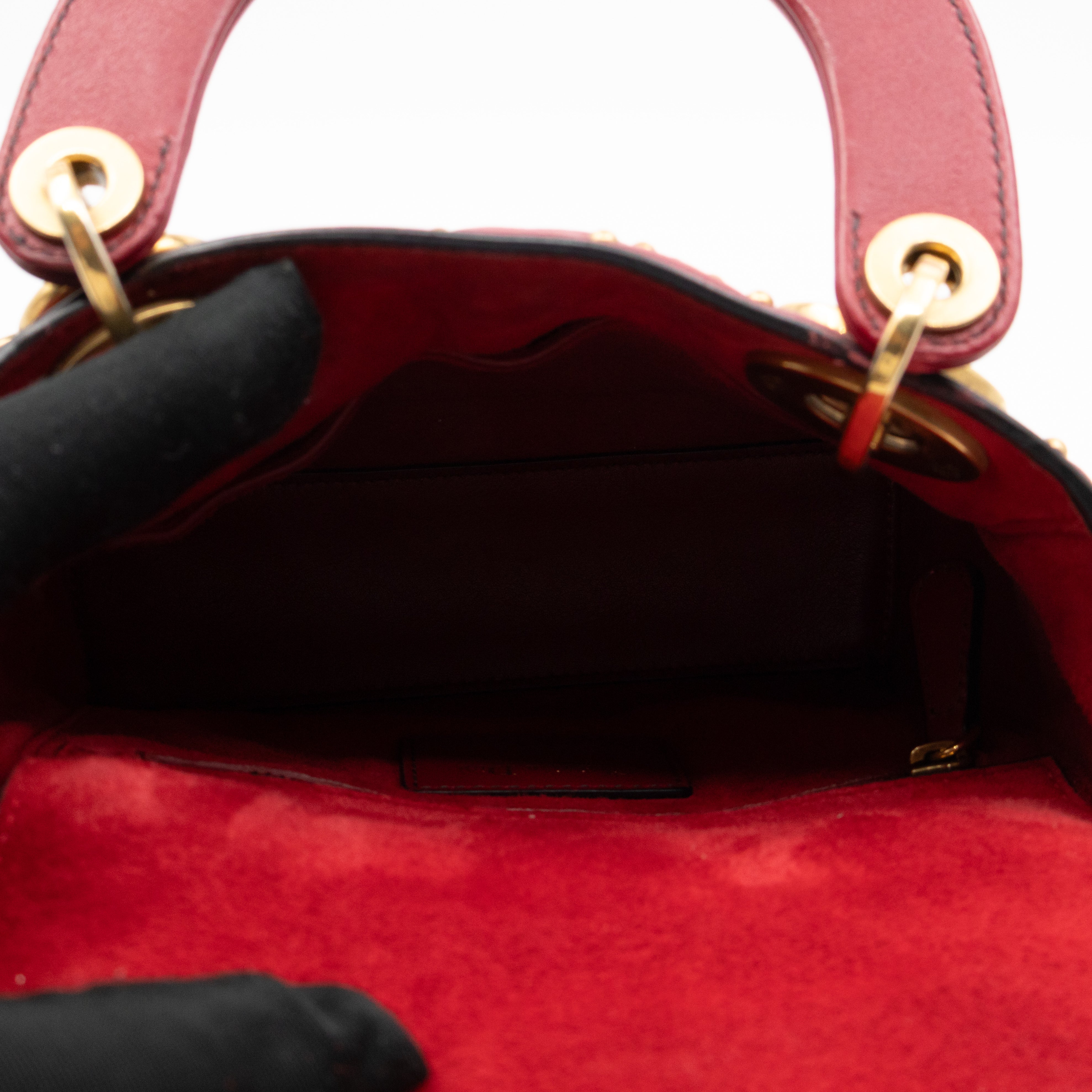 Lady Dior Mini Red Supple Studded Leather