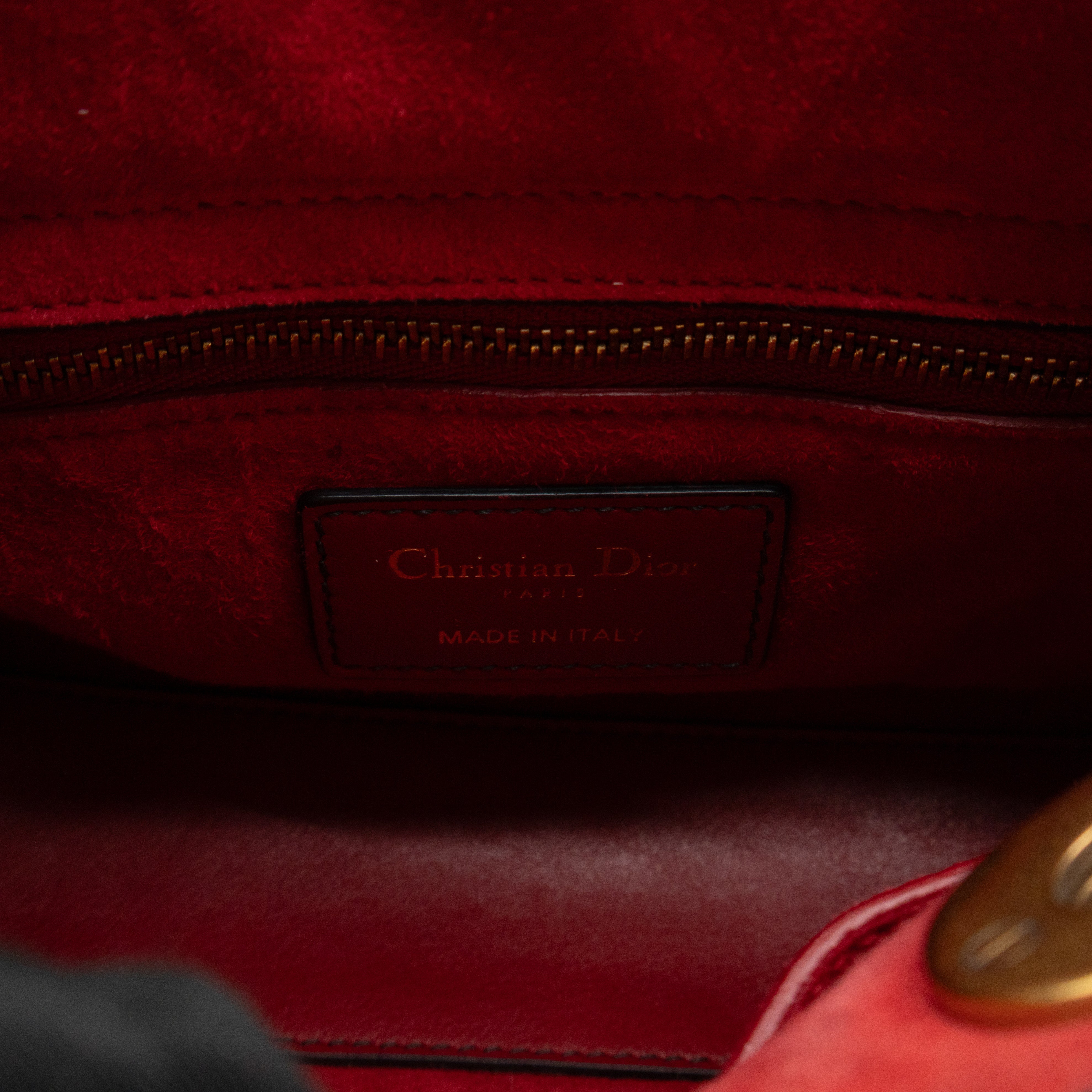 Lady Dior Mini Red Supple Studded Leather
