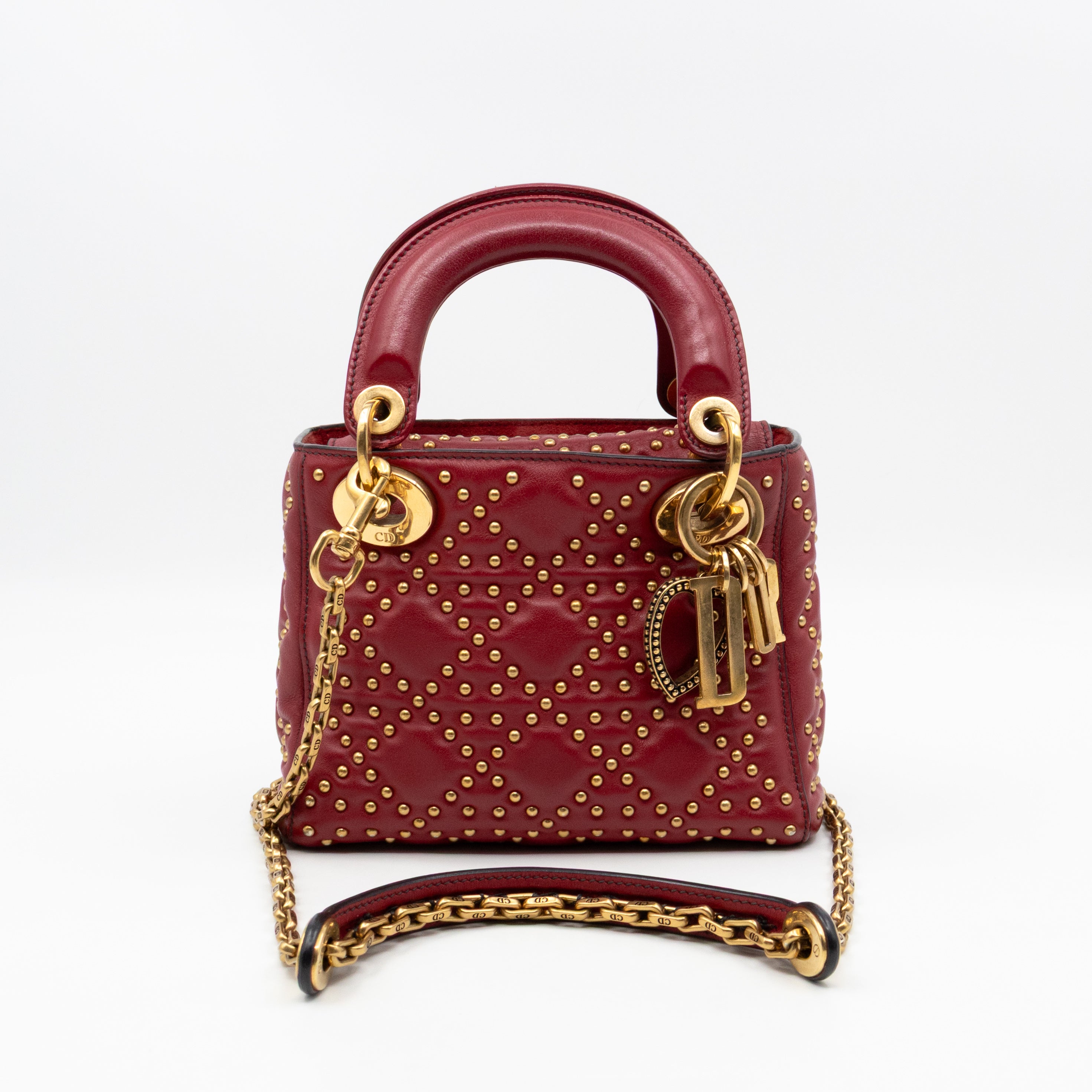 Lady Dior Mini Red Supple Studded Leather