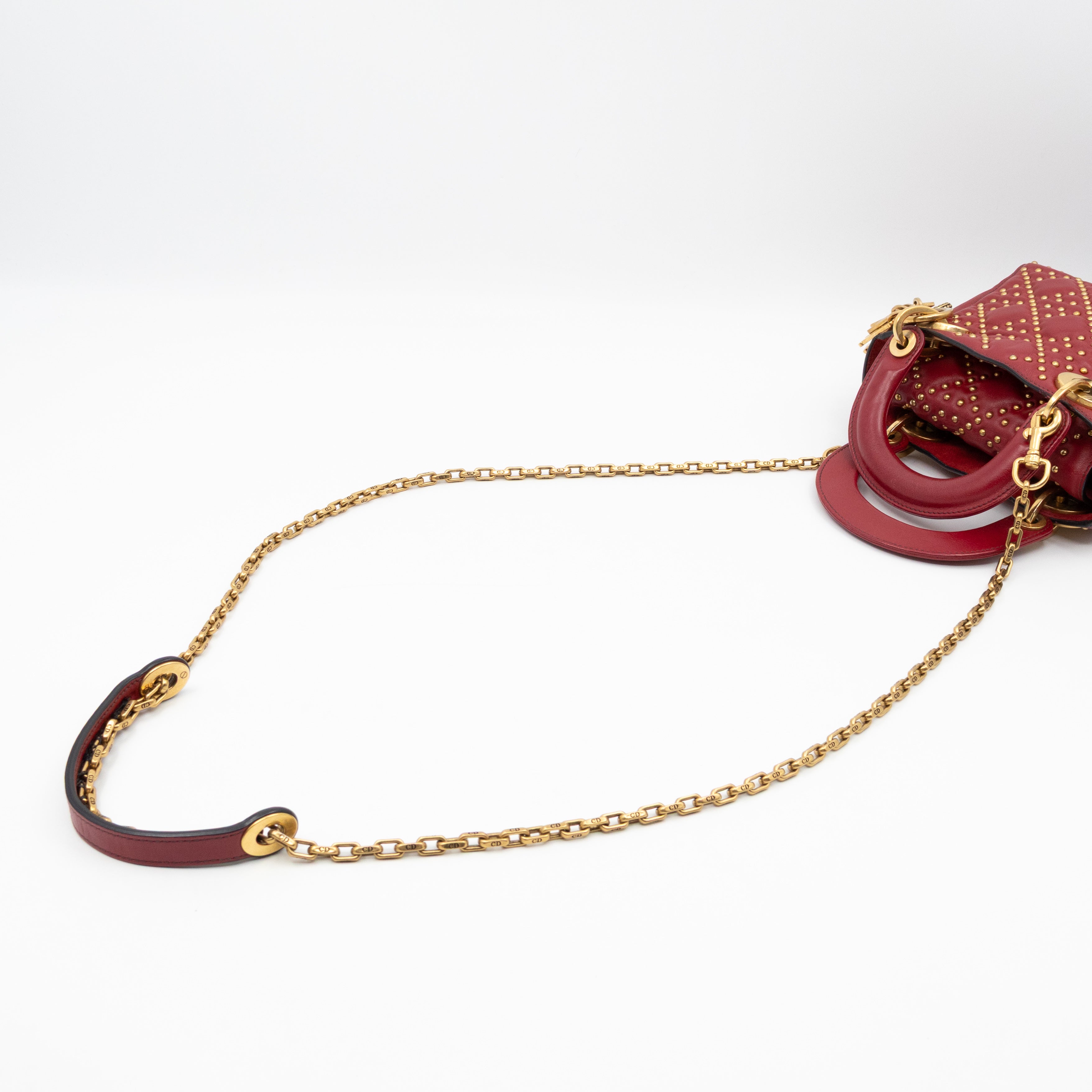 Lady Dior Mini Red Supple Studded Leather