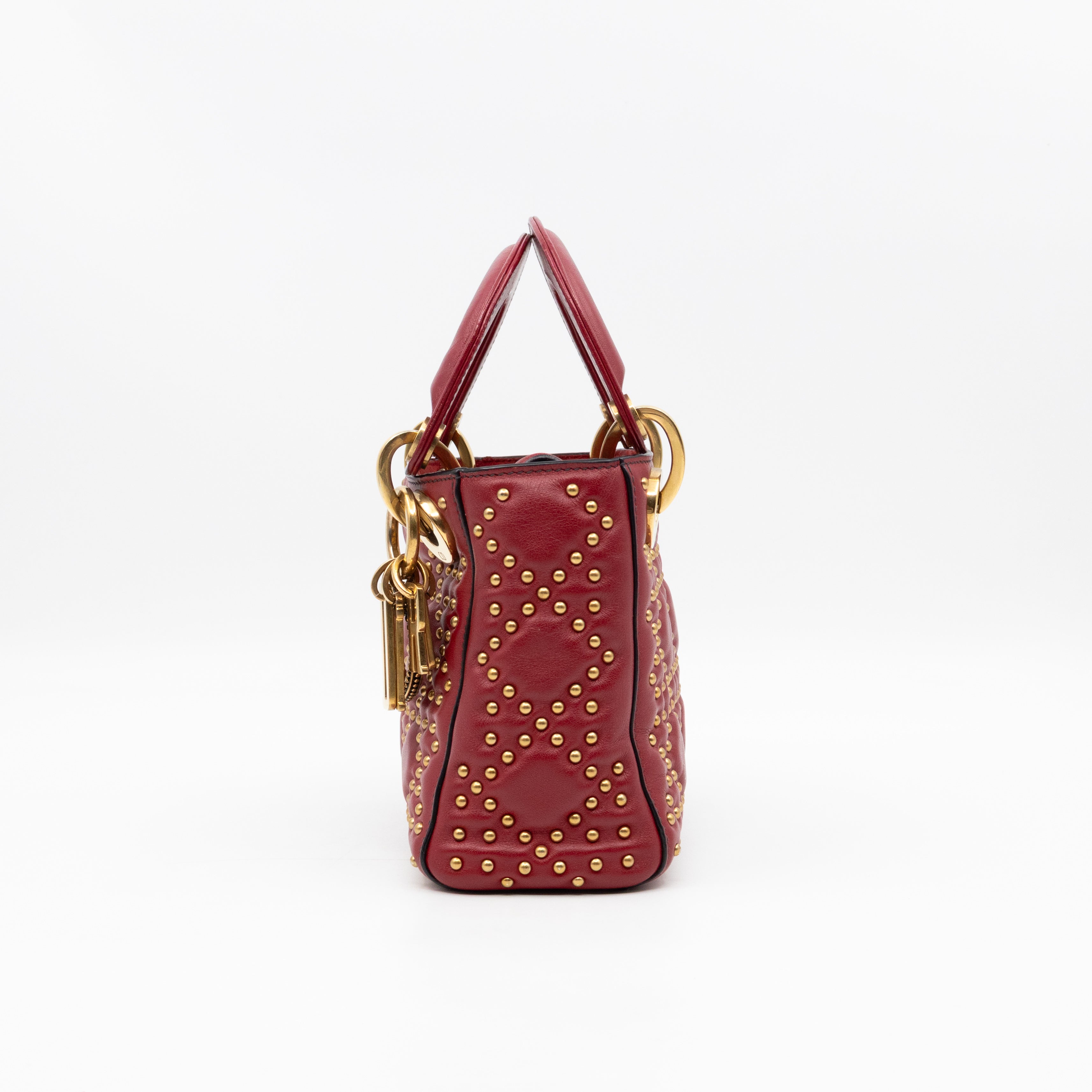 Lady Dior Mini Red Supple Studded Leather