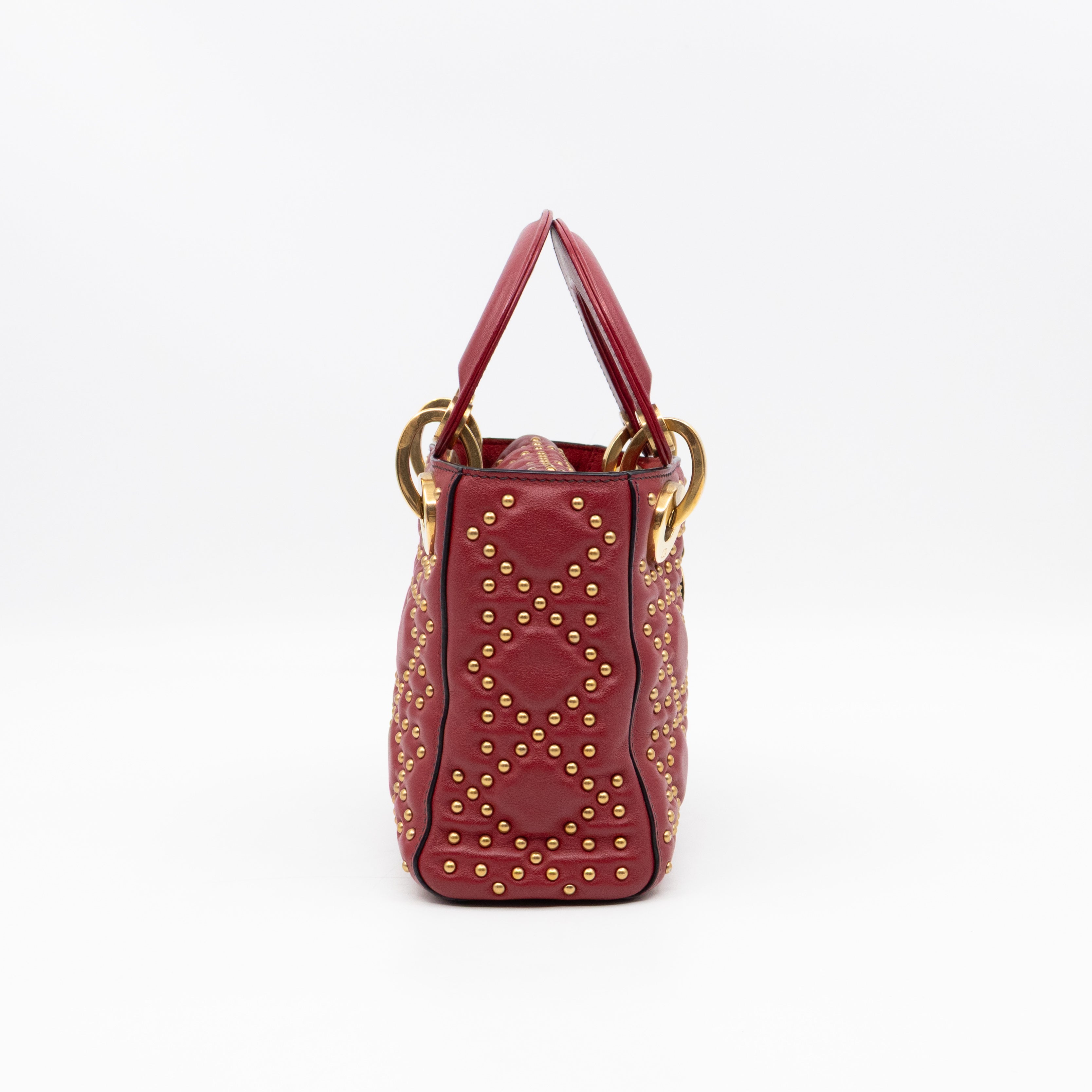 Lady Dior Mini Red Supple Studded Leather