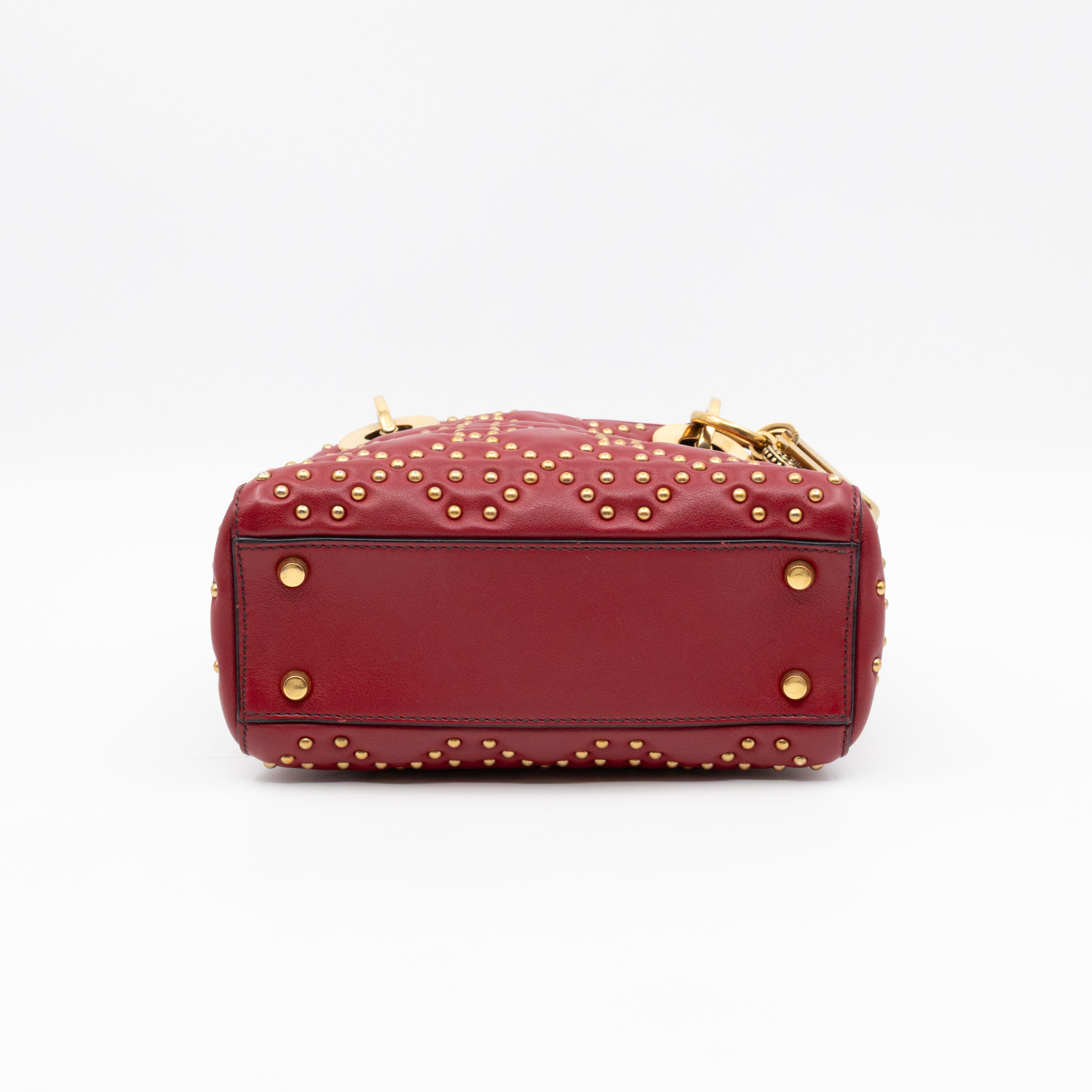 Lady Dior Mini Red Supple Studded Leather