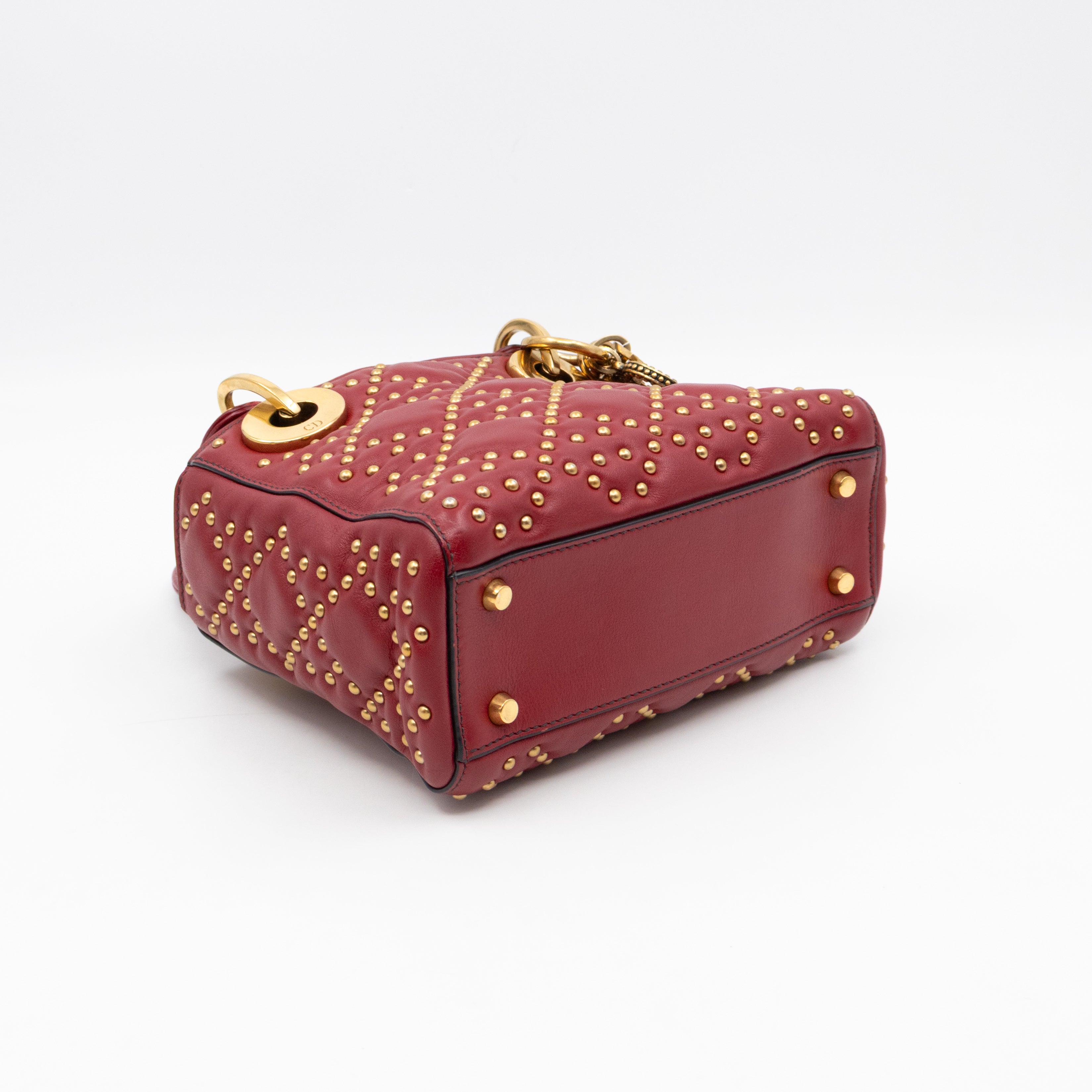 Lady Dior Mini Red Supple Studded Leather
