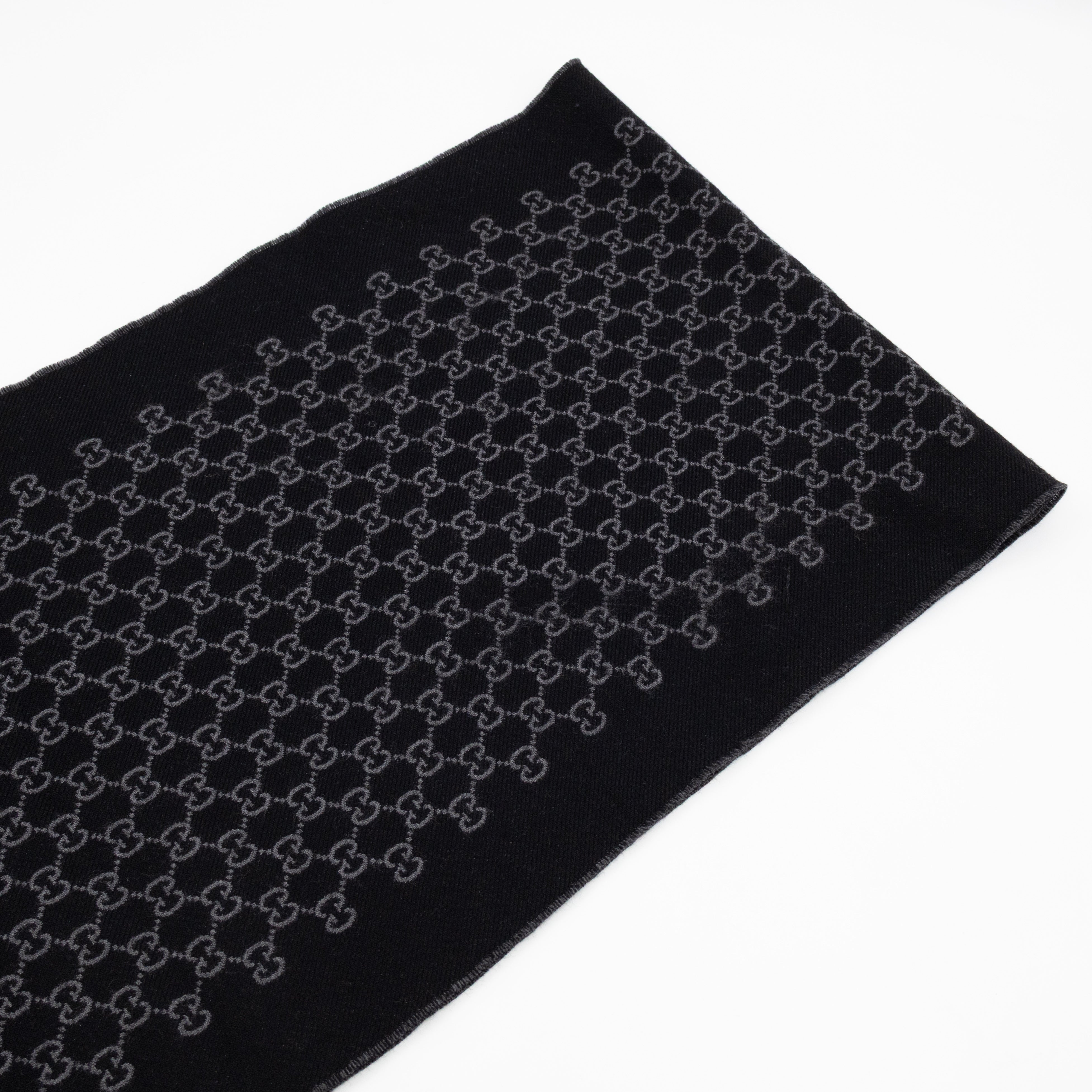 Double Jacquard GG Wool Scarf Black
