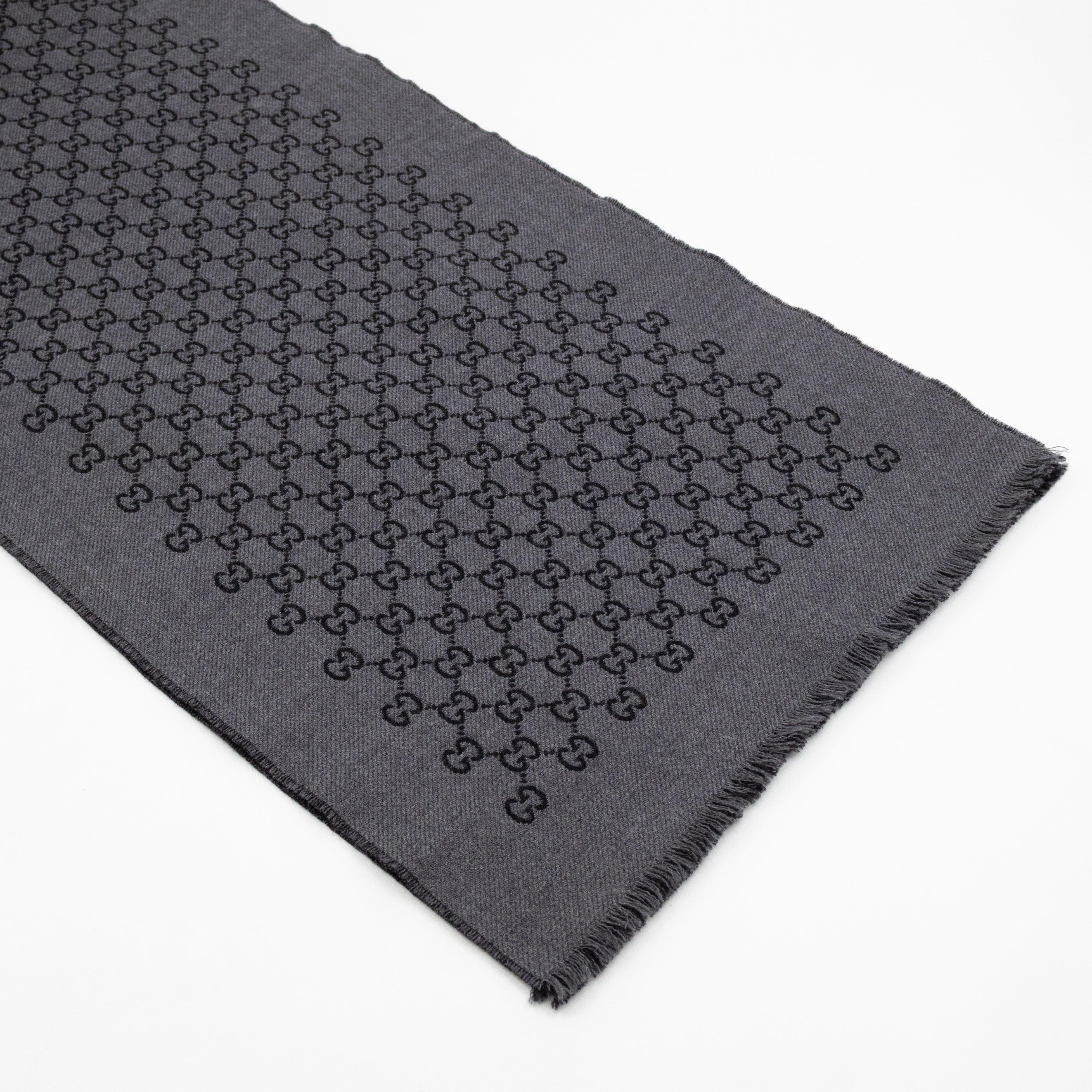 Double Jacquard GG Wool Scarf Black