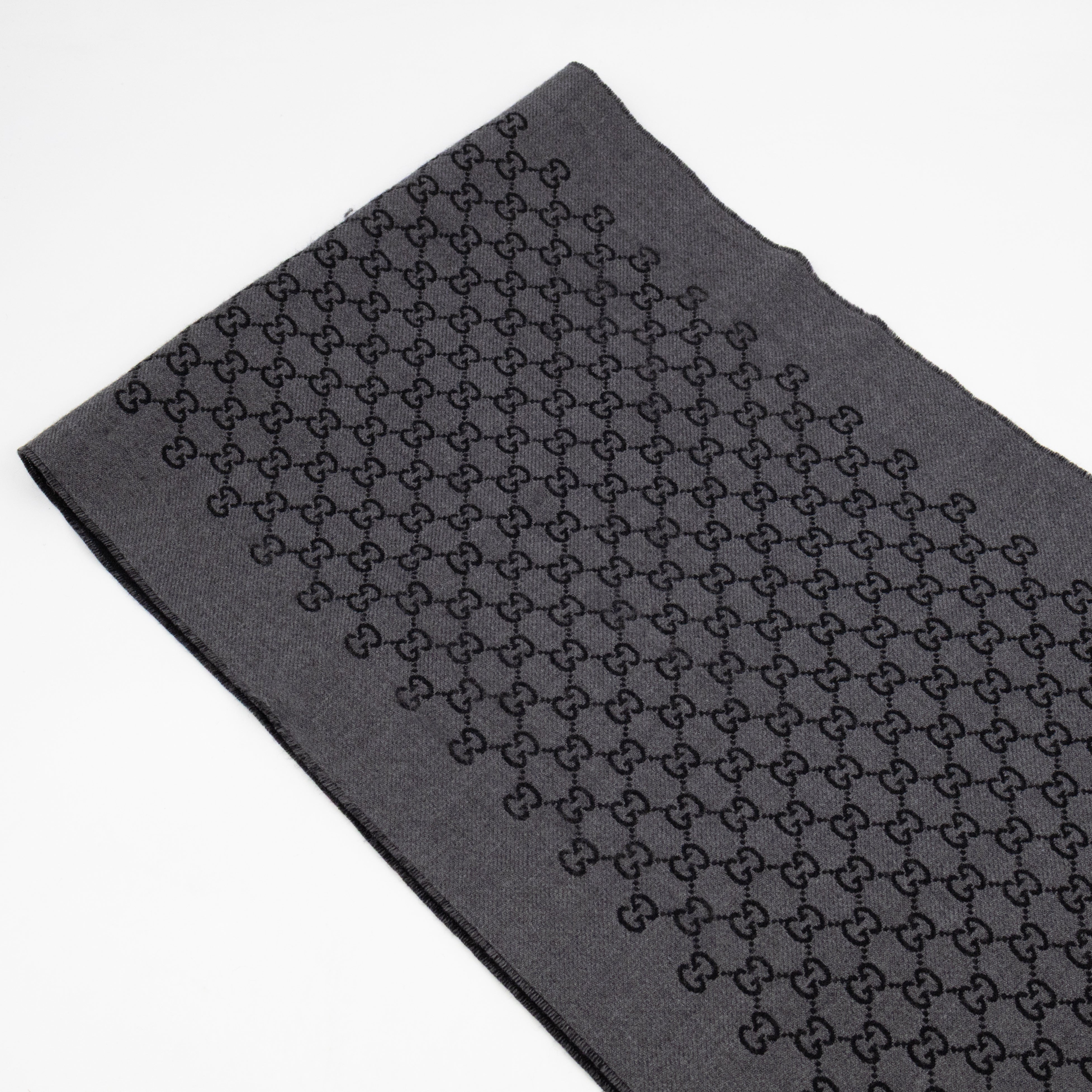 Double Jacquard GG Wool Scarf Black