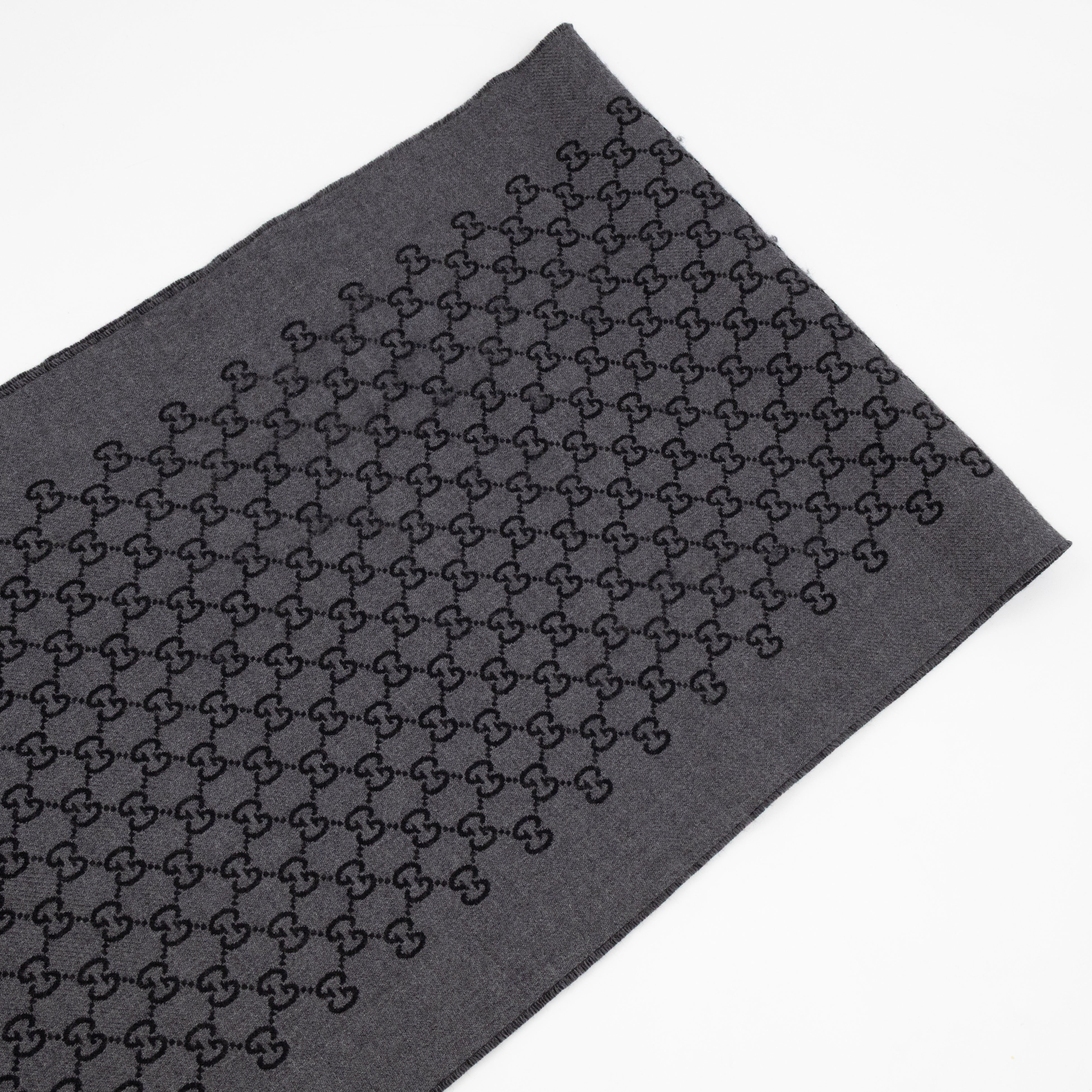 Double Jacquard GG Wool Scarf Black