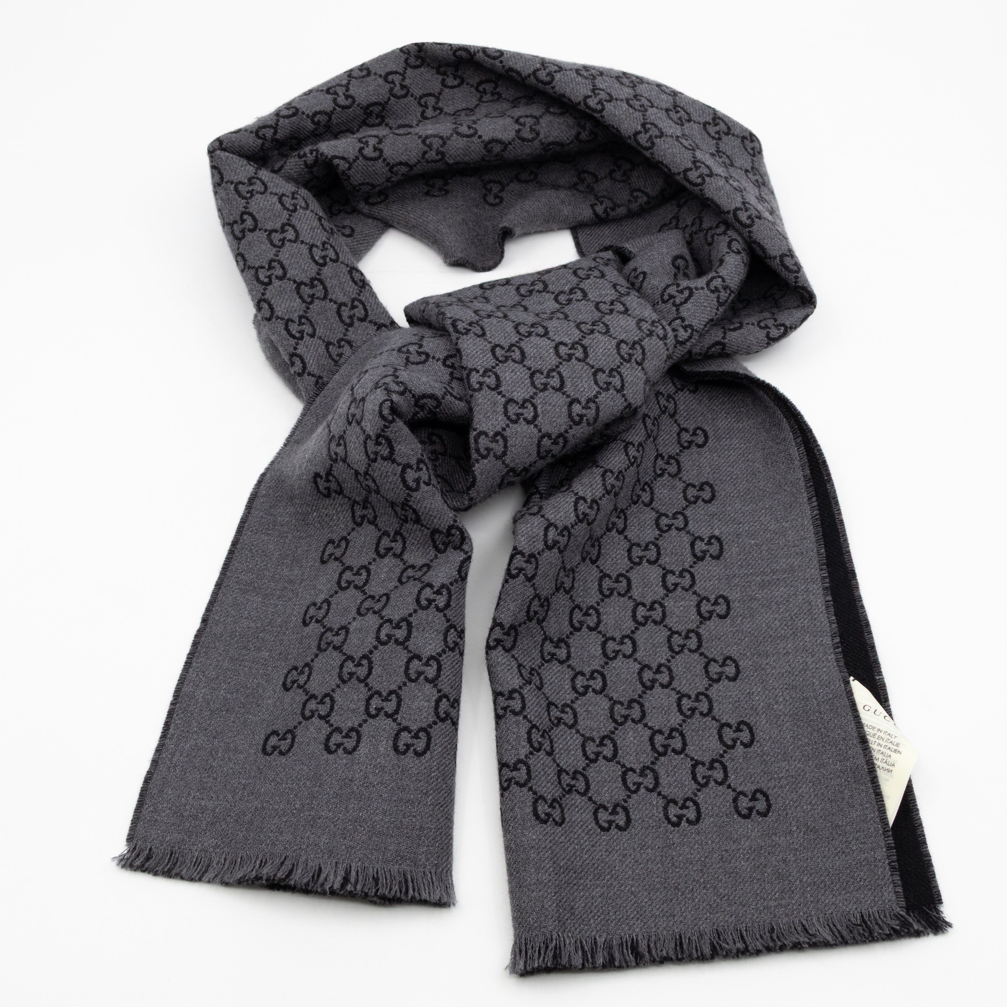 Double Jacquard GG Wool Scarf Black