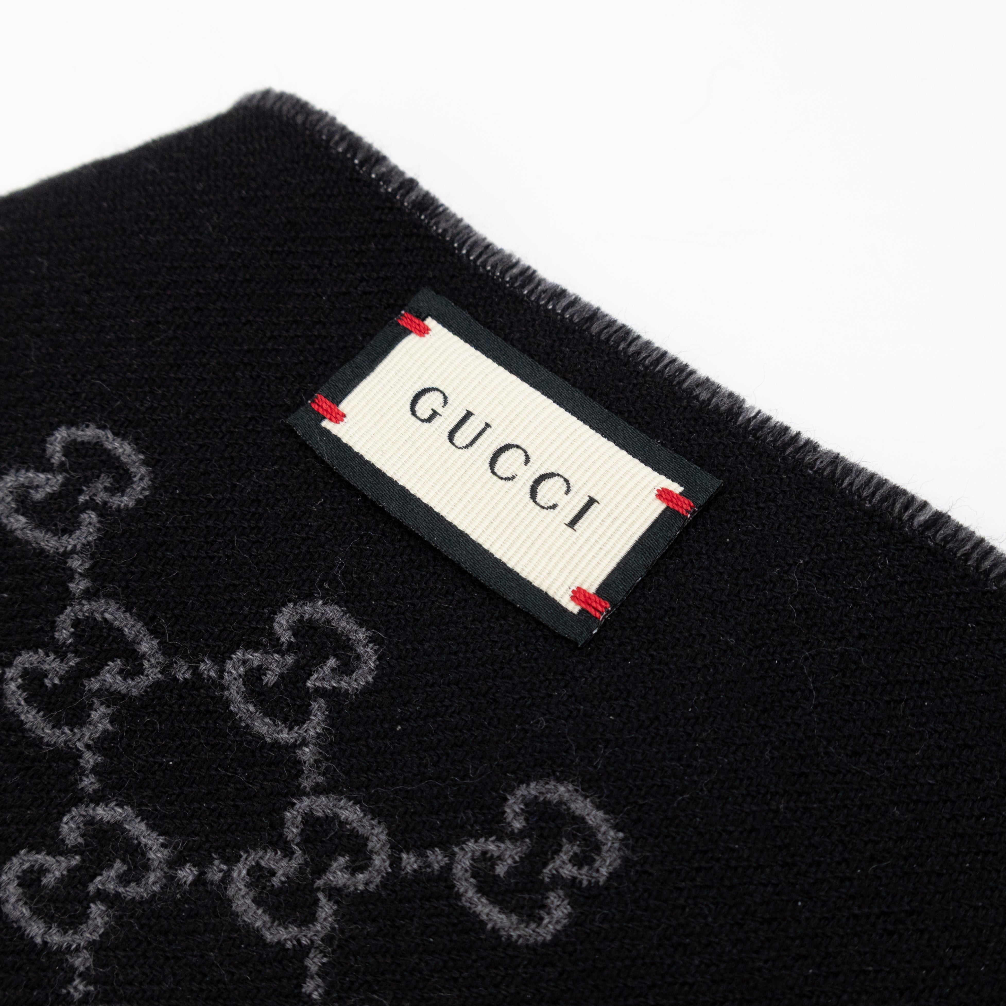 Double Jacquard GG Wool Scarf Black