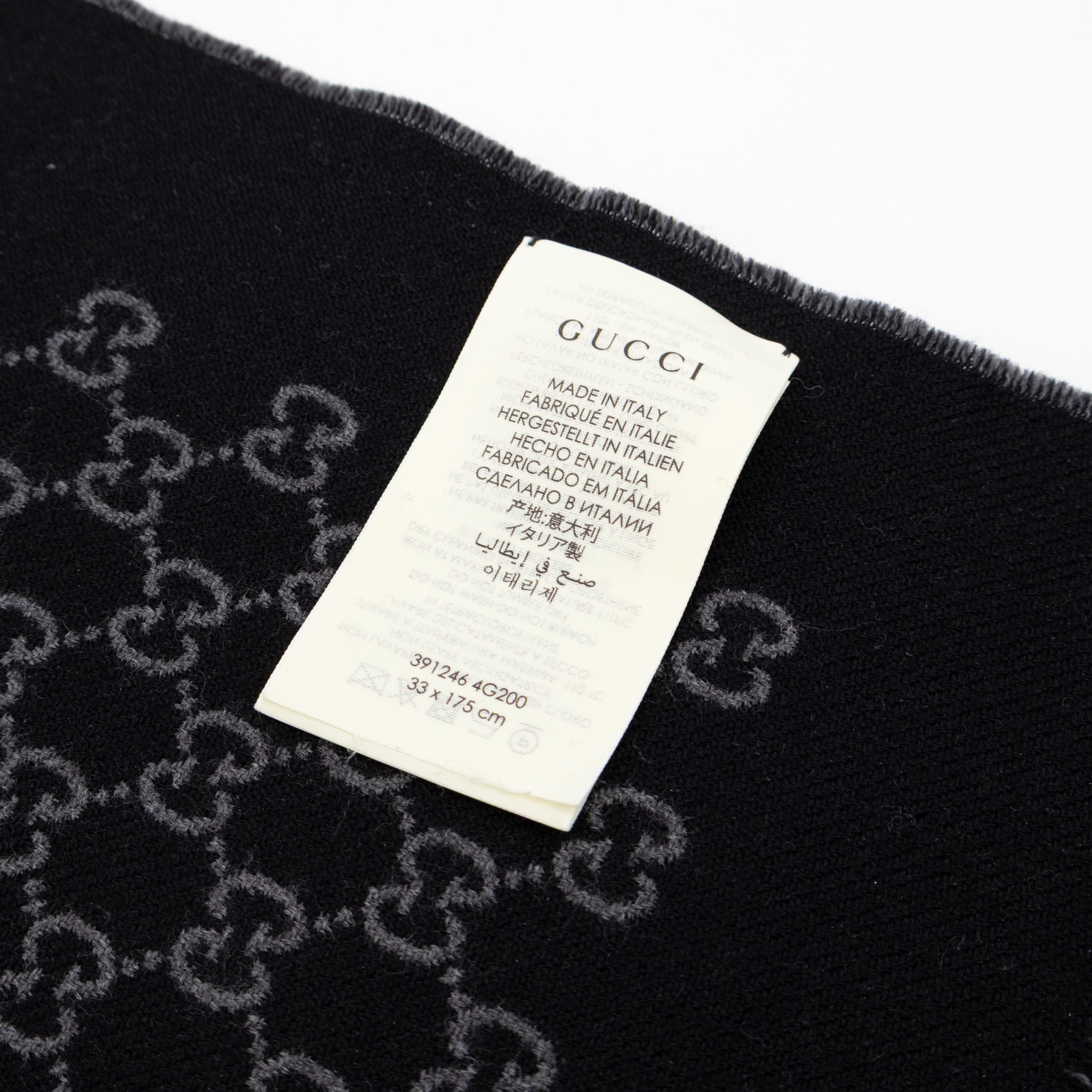 Double Jacquard GG Wool Scarf Black
