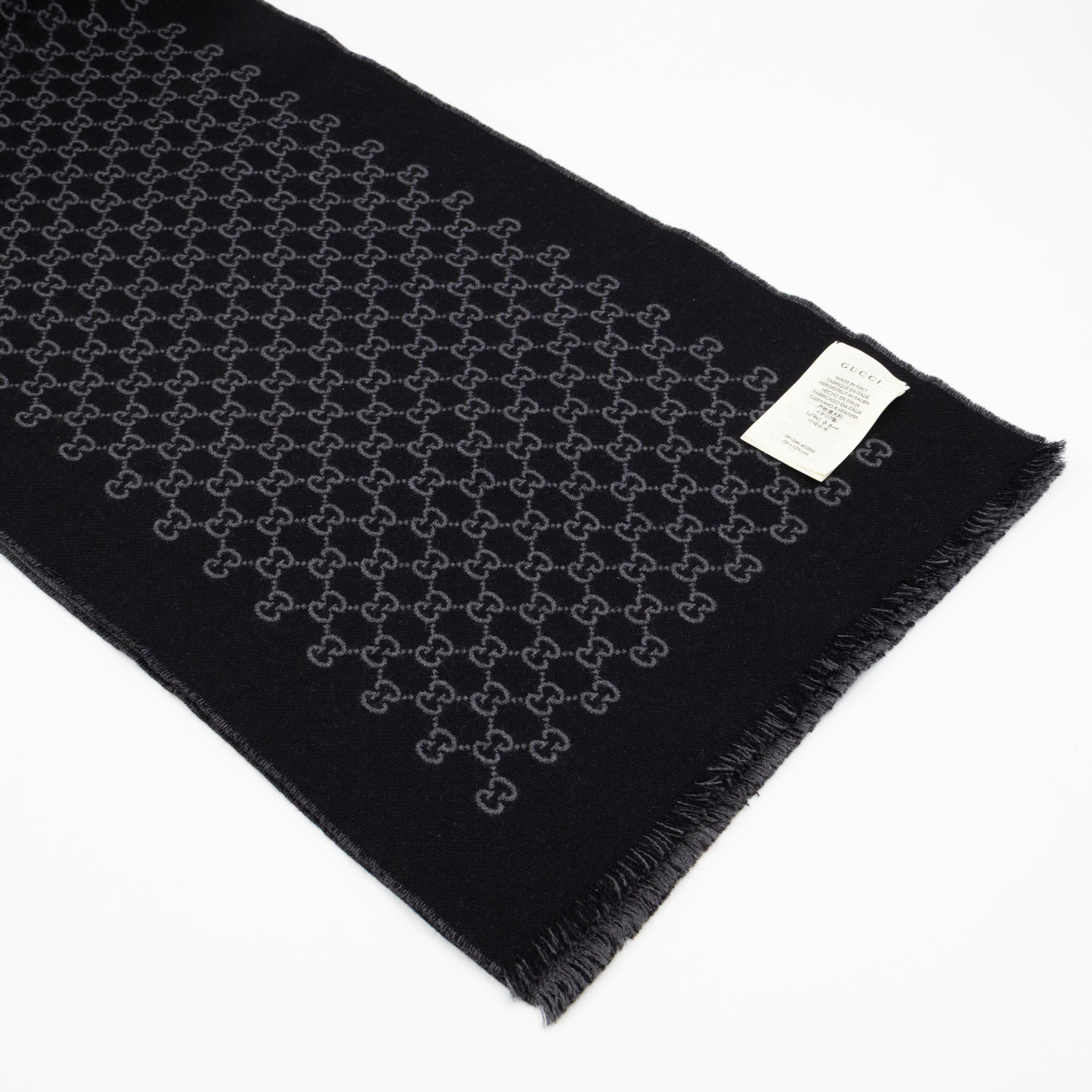 Double Jacquard GG Wool Scarf Black