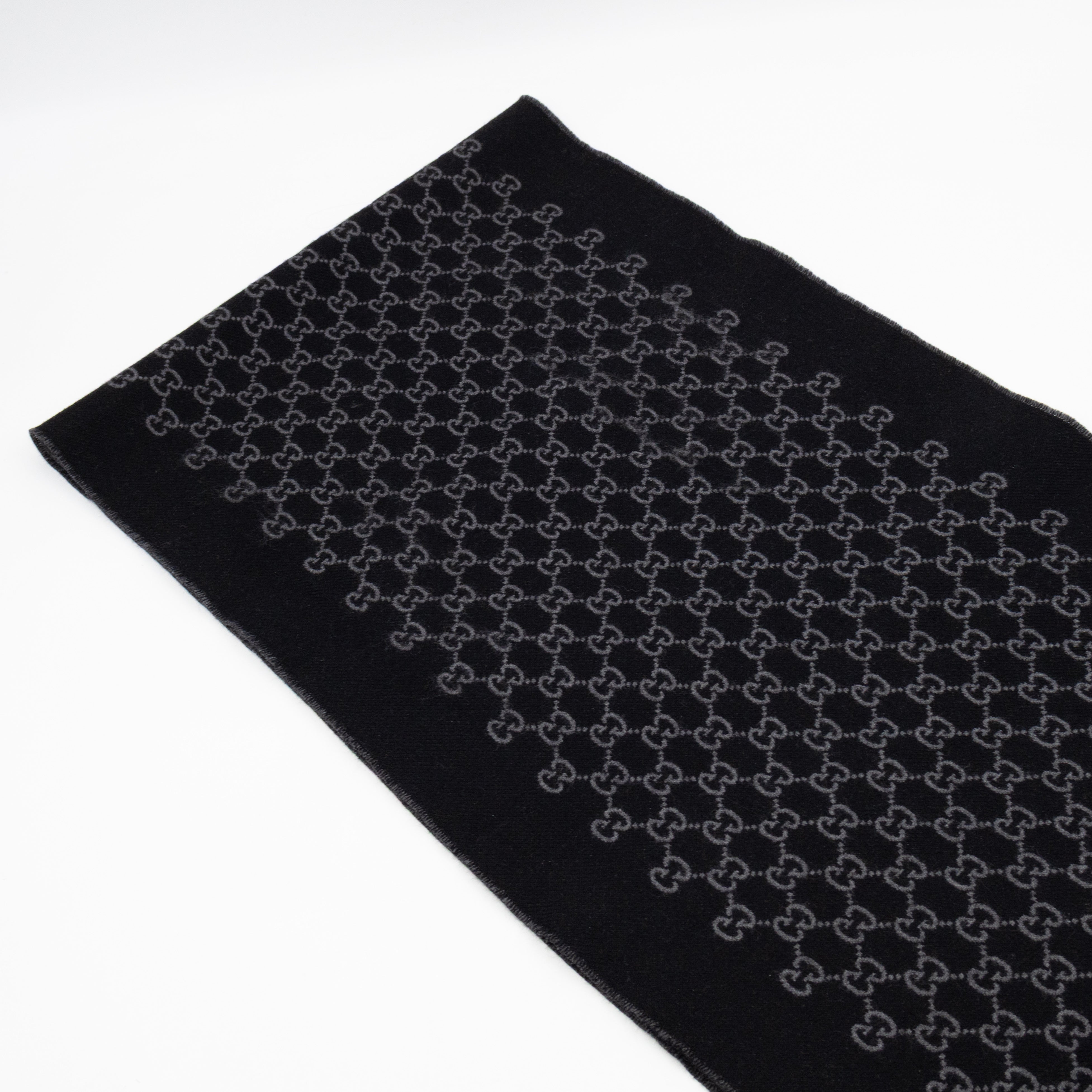 Double Jacquard GG Wool Scarf Black