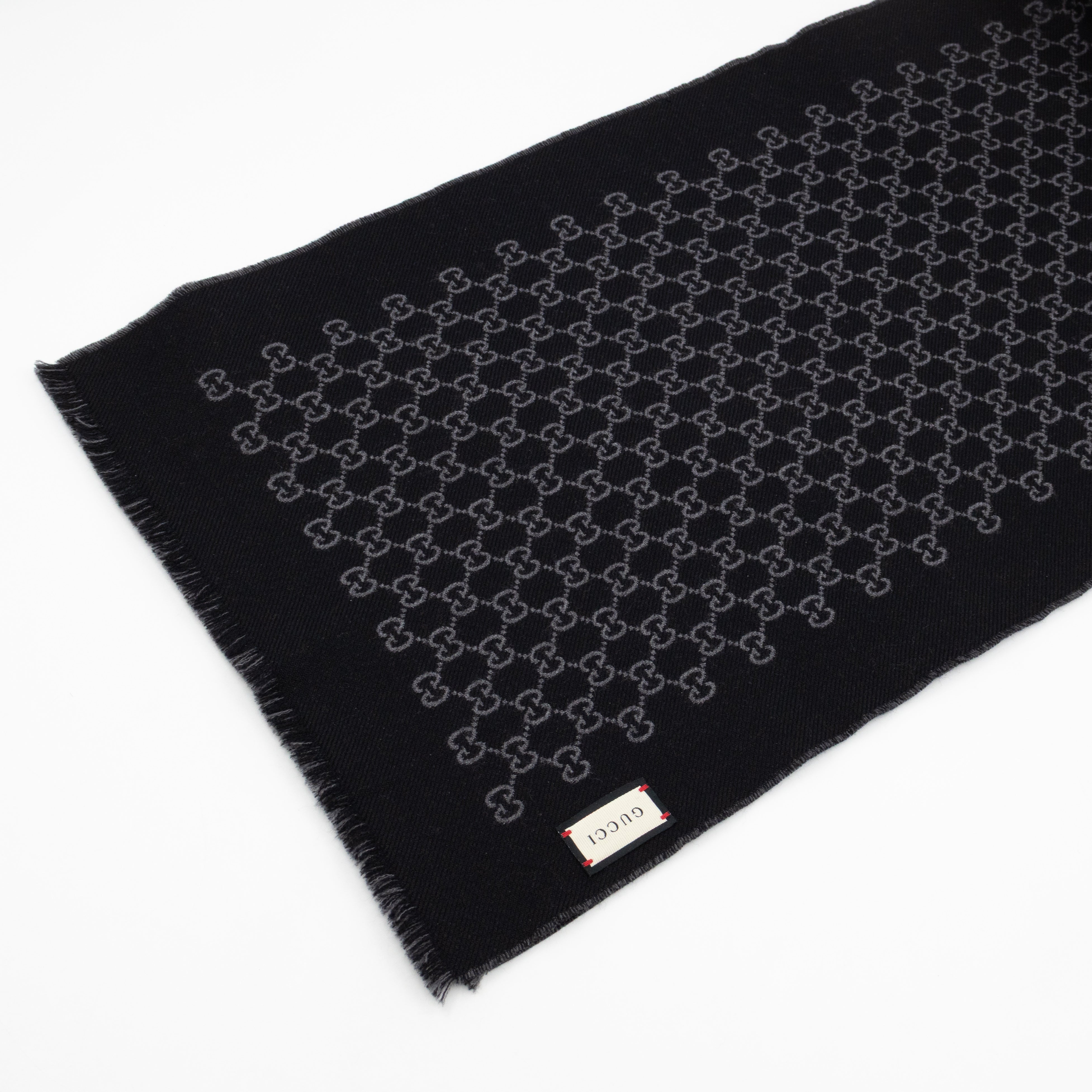 Double Jacquard GG Wool Scarf Black
