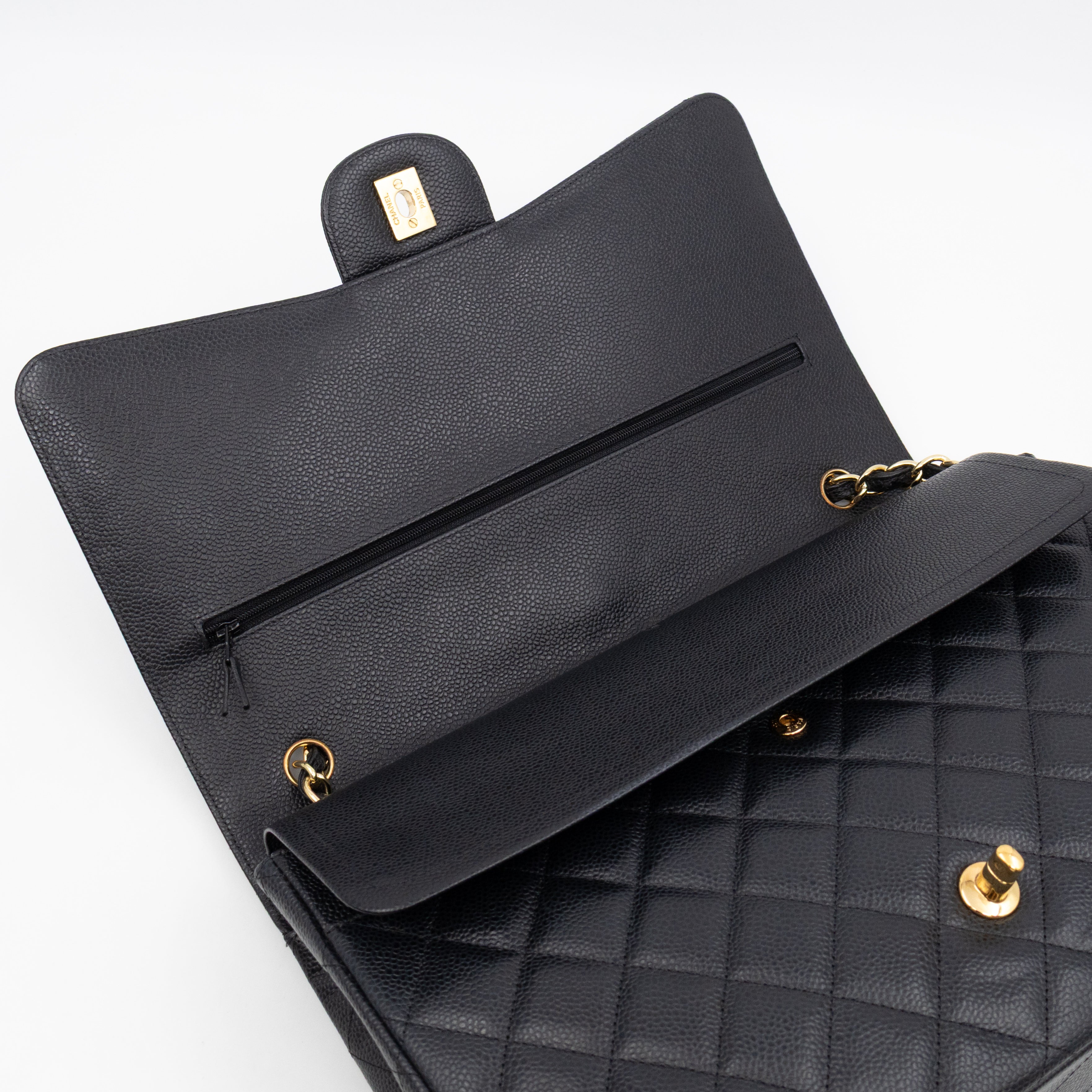 Classic Double Flap Maxi Black Caviar Leather Gold