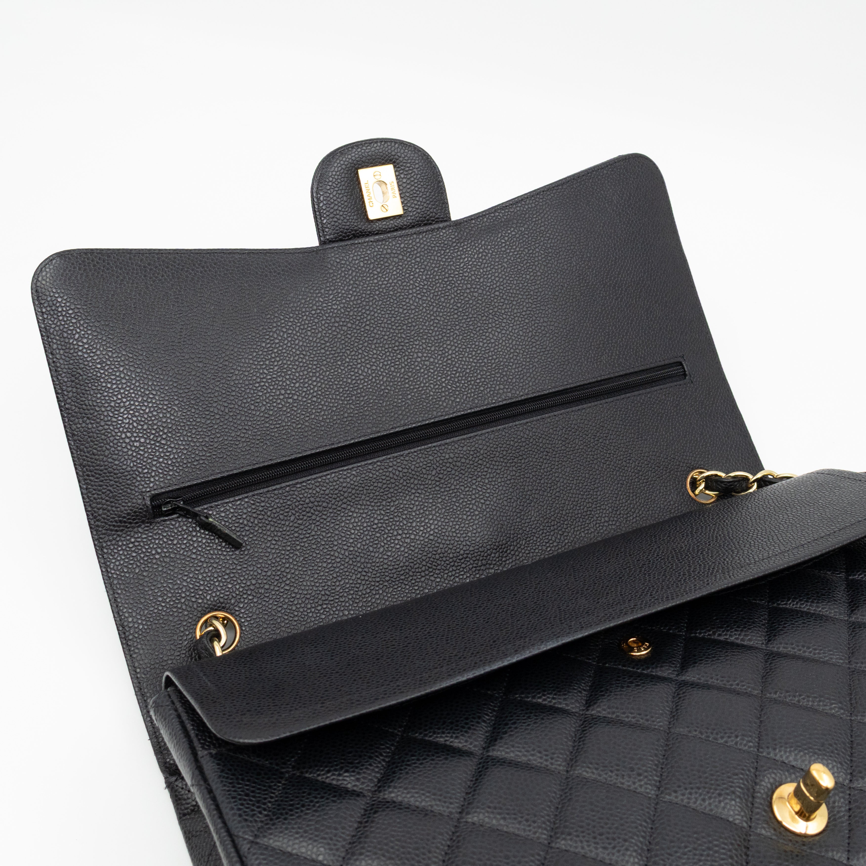 Classic Double Flap Maxi Black Caviar Leather Gold