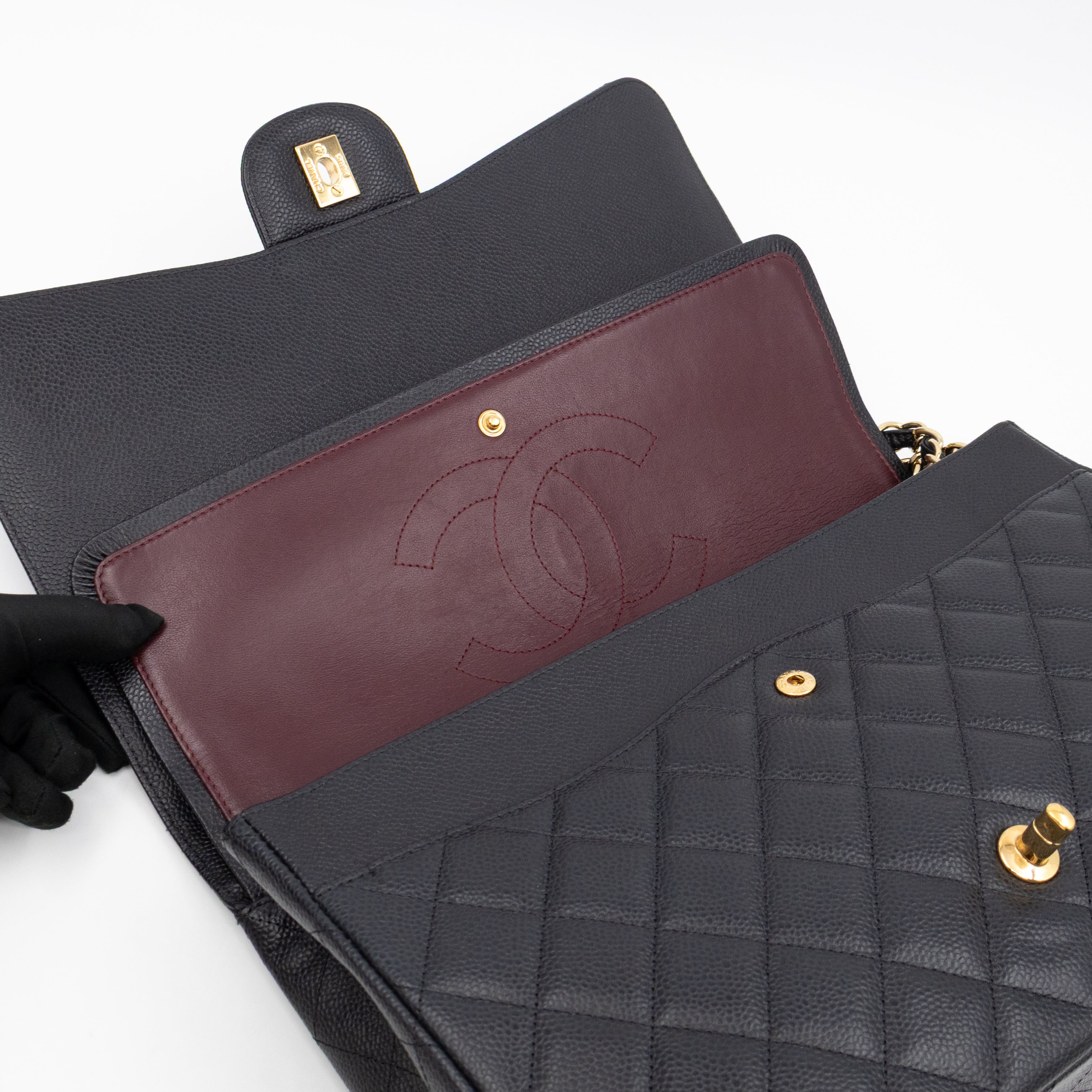Classic Double Flap Maxi Black Caviar Leather Gold